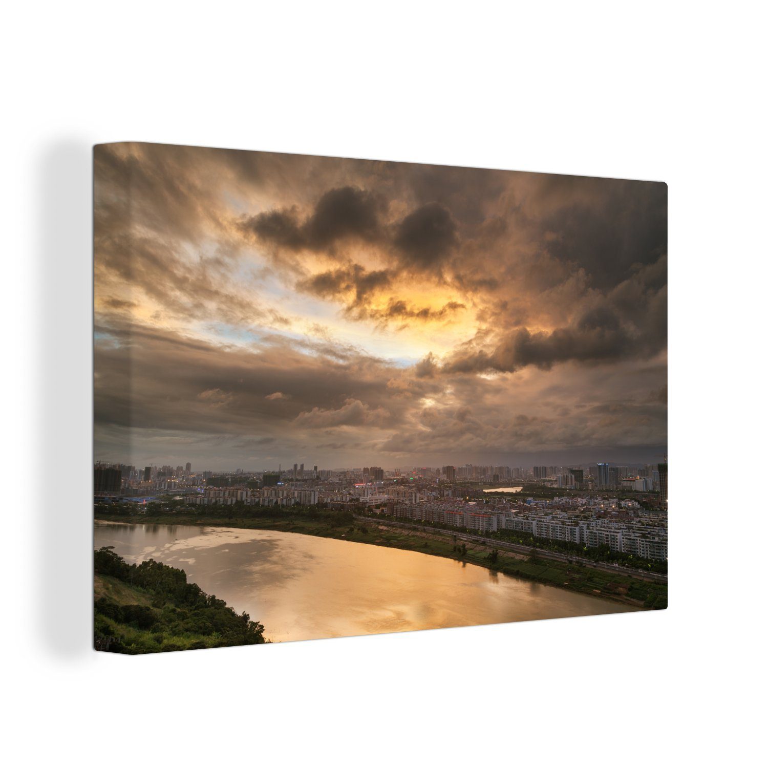 OneMillionCanvasses® Leinwandbild Farbenfrohe Wolkenformation über Nanning in China, (1 St), Wandbild Leinwandbilder, Aufhängefertig, Wanddeko, 30x20 cm