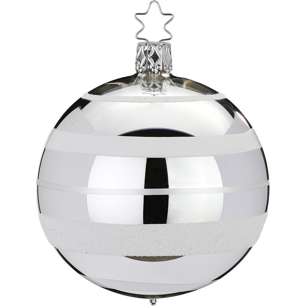 INGE-GLAS® Weihnachtsbaumkugel Streifen silber glanz (1 St), mundgeblasen, handbemalt