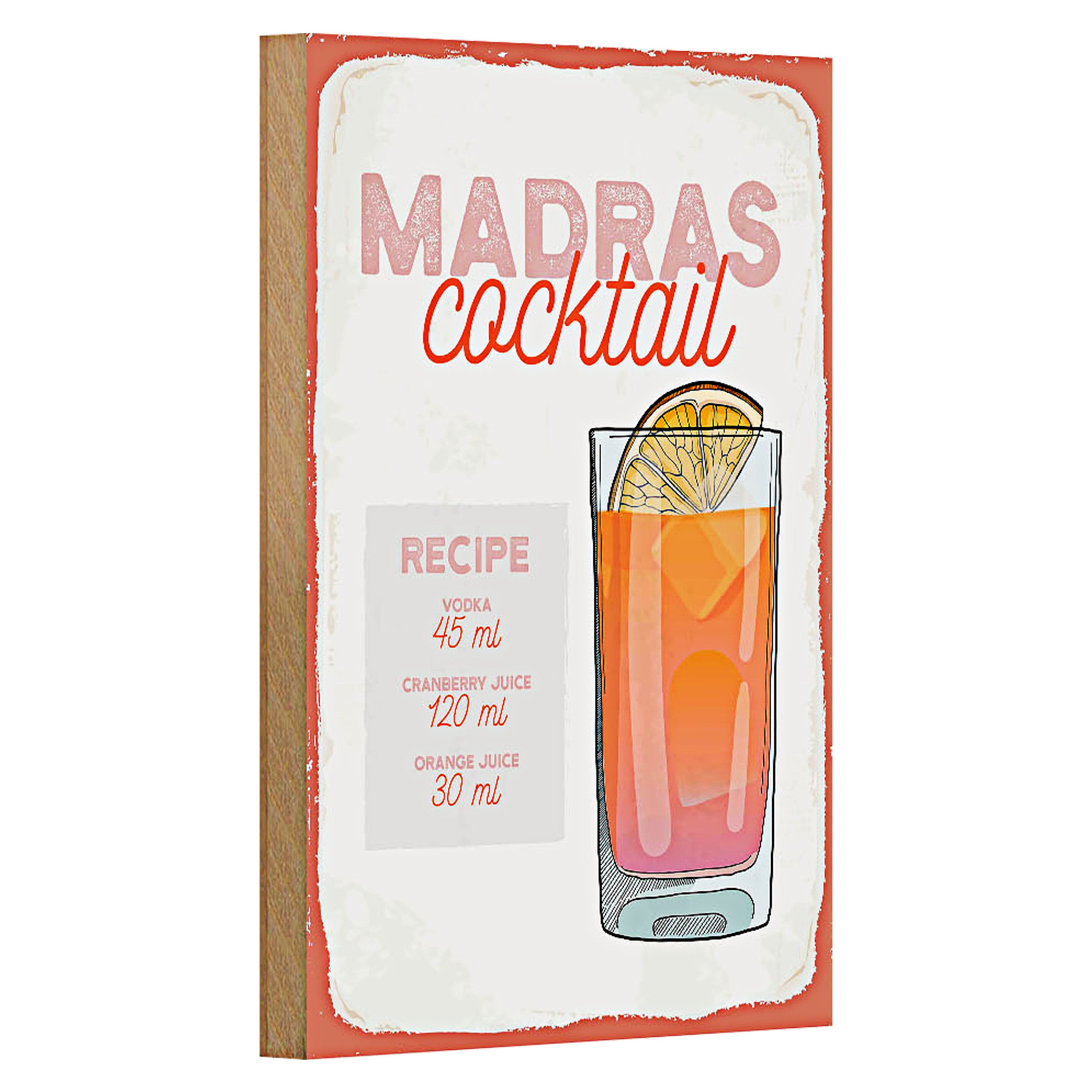 Roomando Holzbild Rezept Madras Cocktail Recipe Vodka 12x18cm