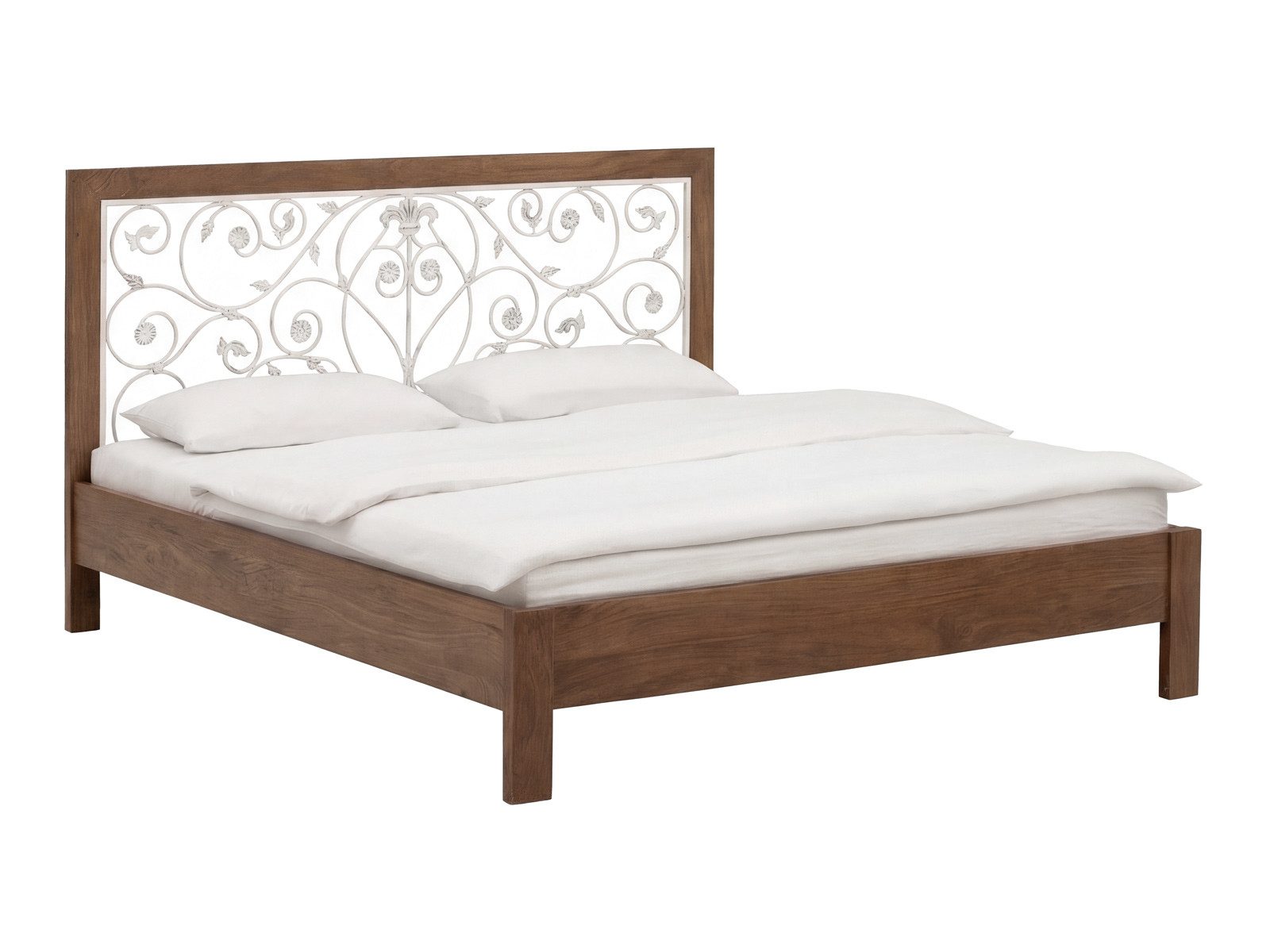 massivum Holzbett Chennai Akazie Doppelbett mit Metall Landhausstil