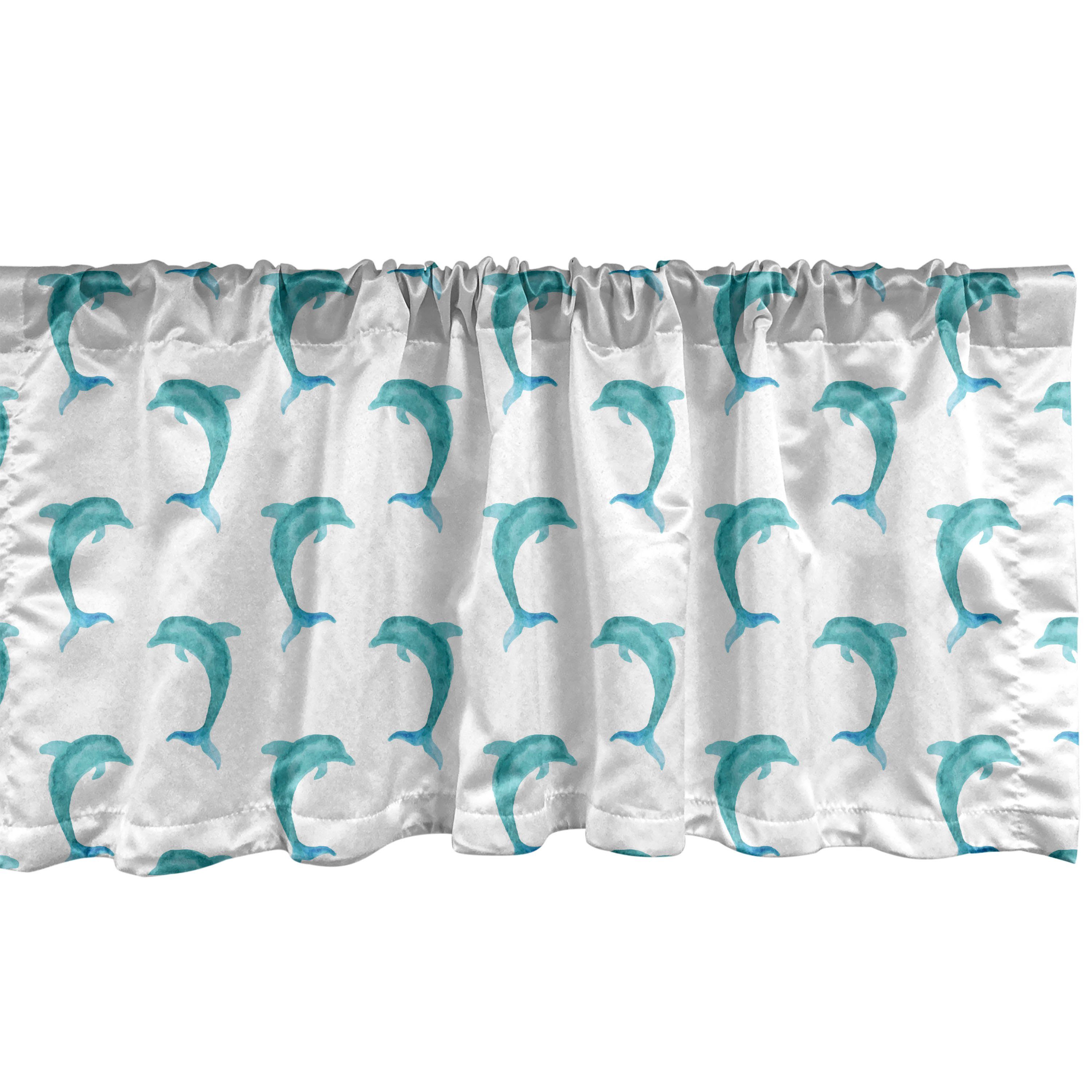 Scheibengardine Vorhang Volant für Küche Schlafzimmer Dekor mit Stangentasche, Abakuhaus, Microfaser, Wasser Jumping Dolphin Säugetiere