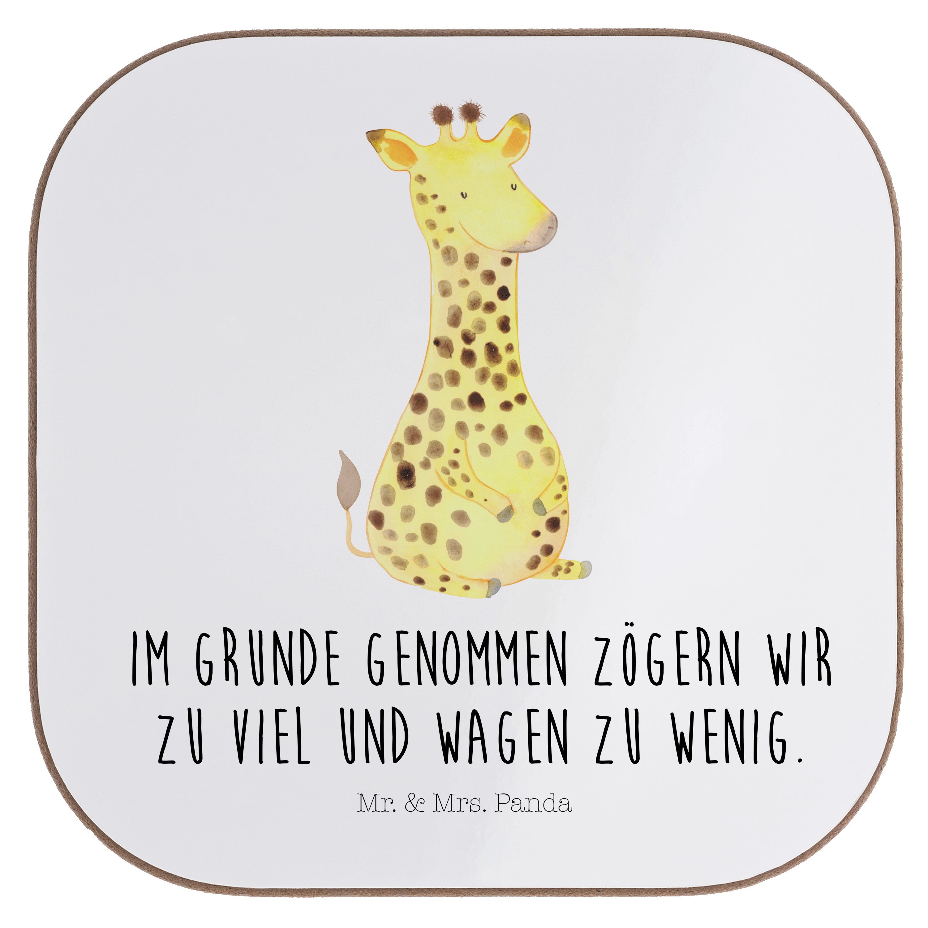 Mr. & Mrs. Panda Getränkeuntersetzer Giraffe Zufrieden - Weiß - Geschenk, Untersetzer Gläser, Getränkeunte, 1-tlg.