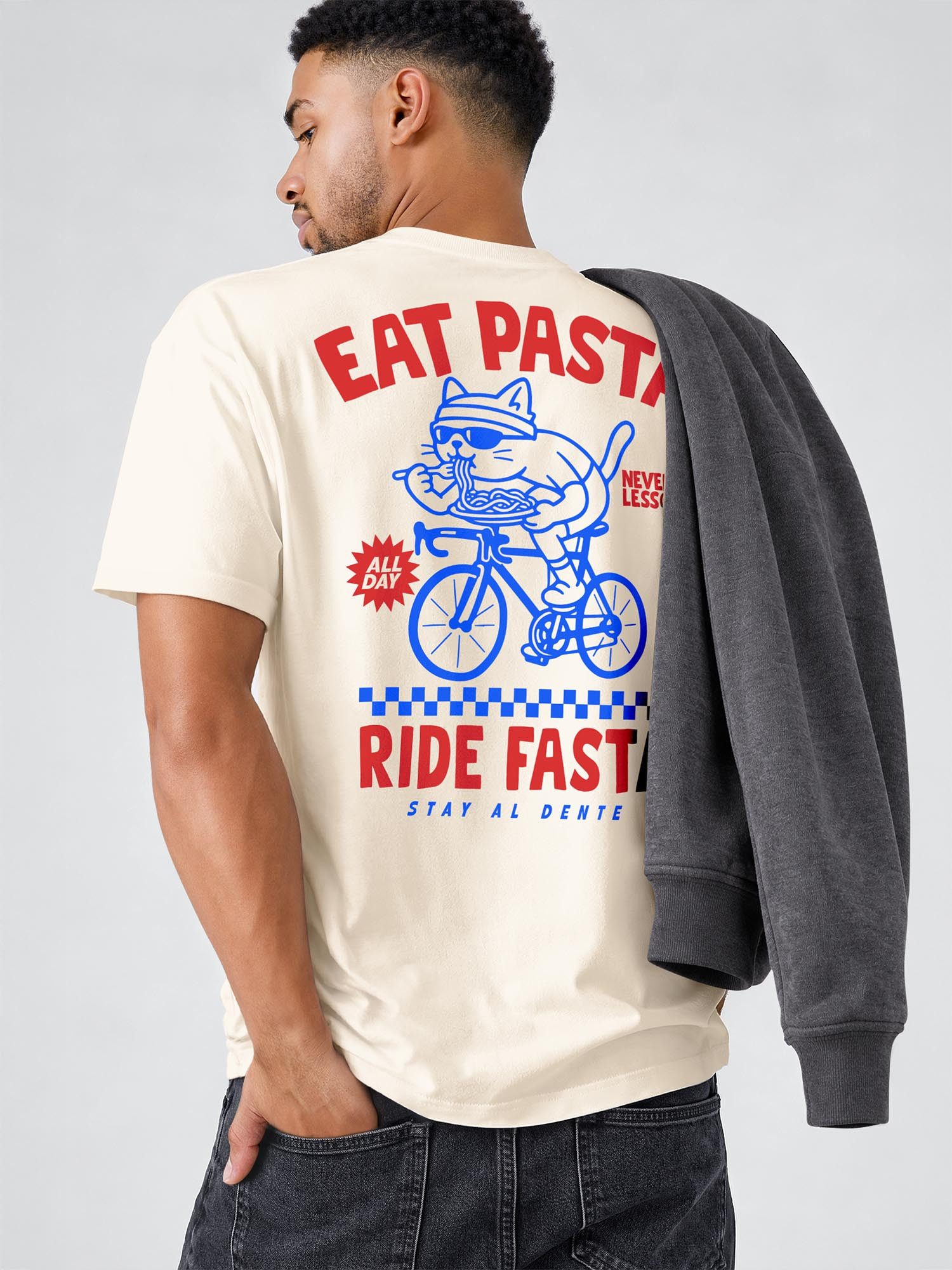Neverless Oversize-Shirt Herren T-Shirt - Retro Design - Eat Pasta - Relaxed Fit Printshirt mit Print – Bild 5 von 5