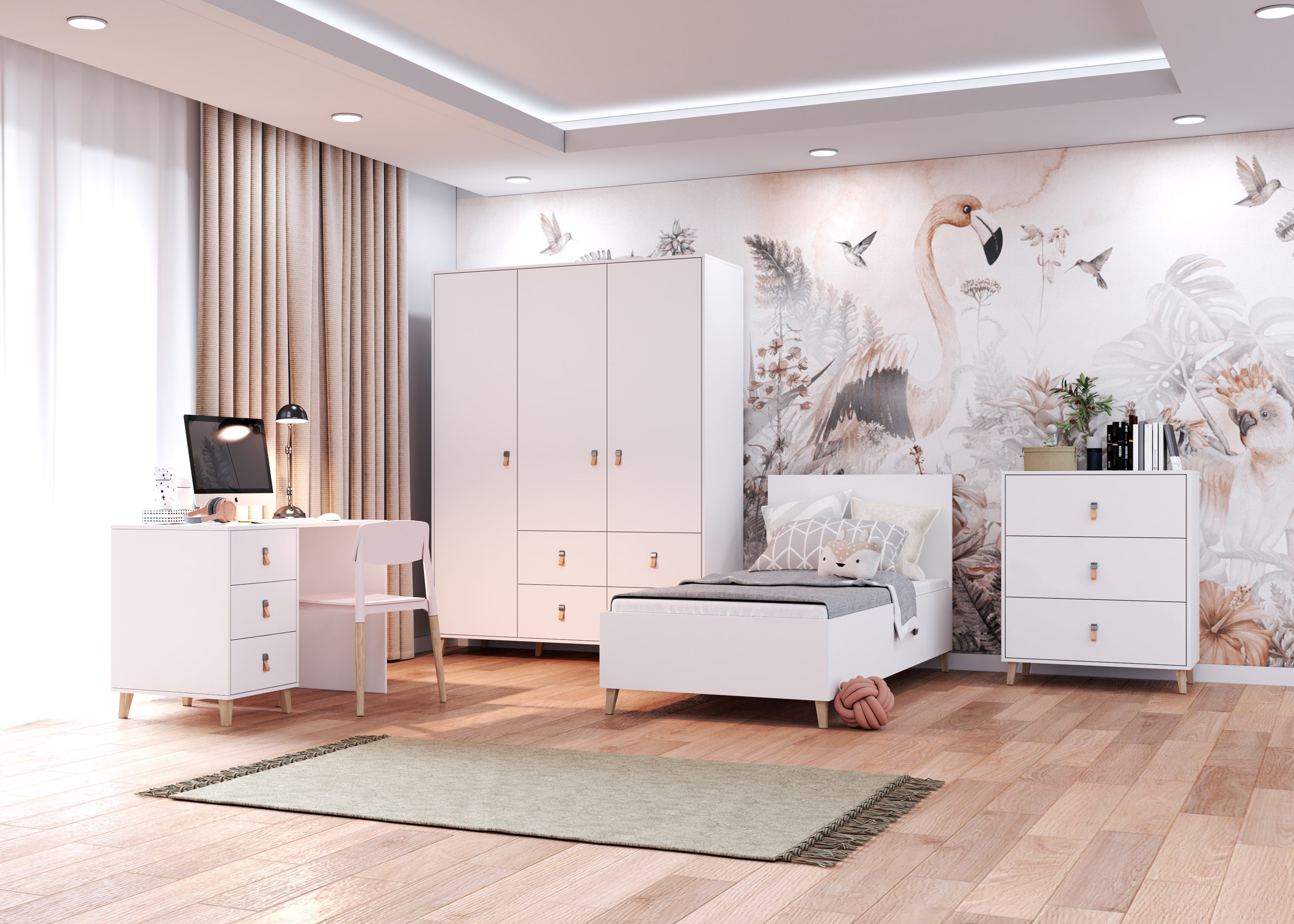 möbel-direkt.de Jugendzimmer-Set Svala in Weiß mit Lederschlaufen als Griff günstig online kaufen