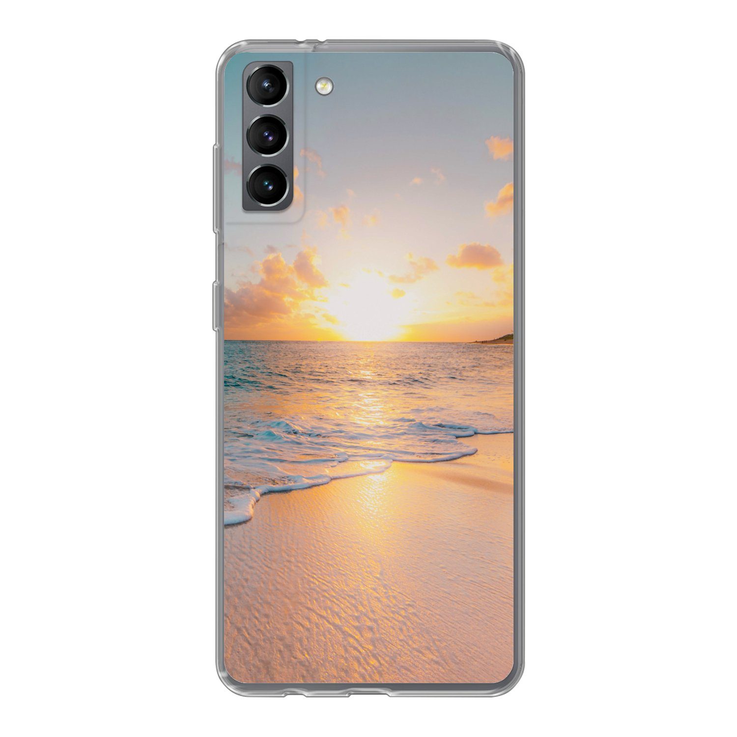 MuchoWow Handyhülle für Samsung Galaxy S21 Plus Sonnenuntergang - Strand - Meer - Sommer -, Phone Case, Silikon, Schutzhülle Dünn