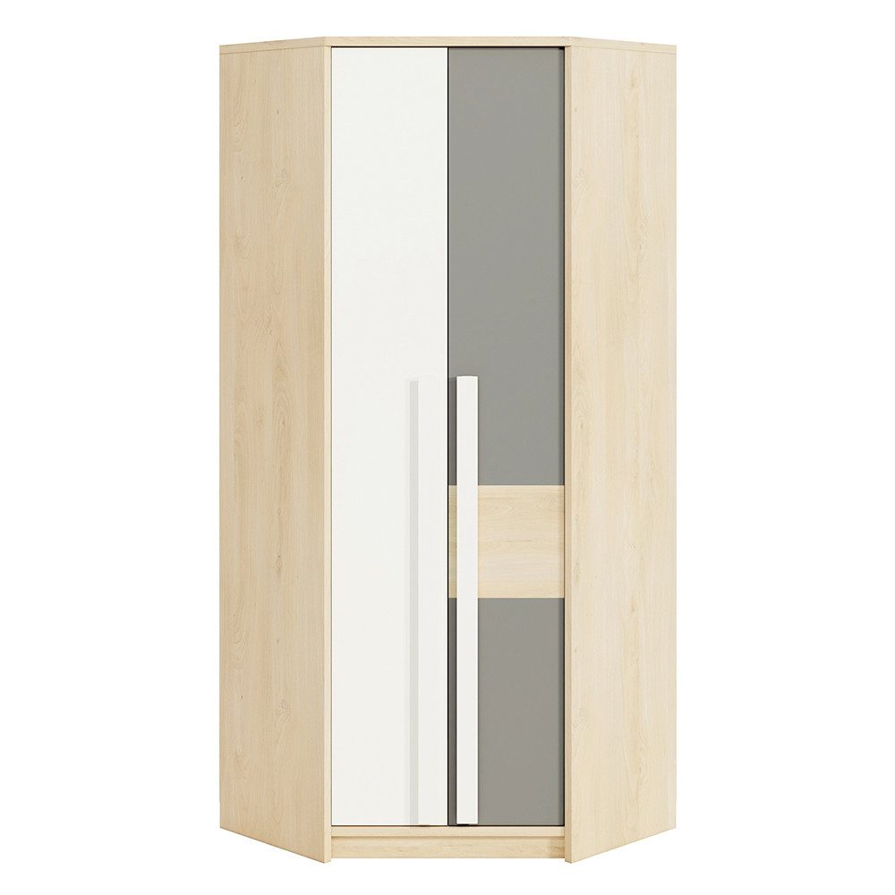Lomadox Eckschrank DARDA-131 Fjord Buche Nb. mit Fronten in weiß und platingrau 82/199/82 cm