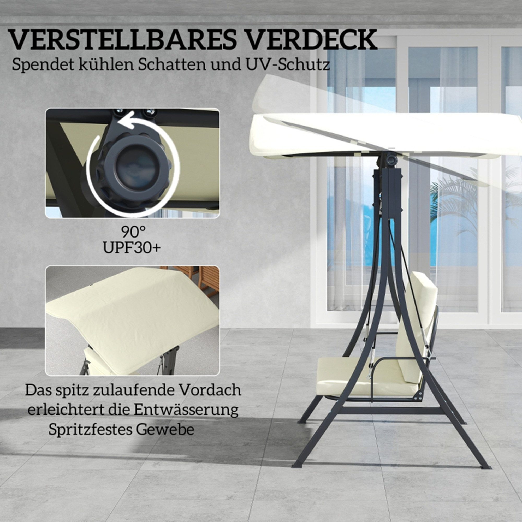 MC Star Hollywoodschaukel mit verstellbarem Sonnendach Sitzauflage, Schutzhülle 2-Sitzer, Gartenschaukel belastbar bis 220kg, UV 30+