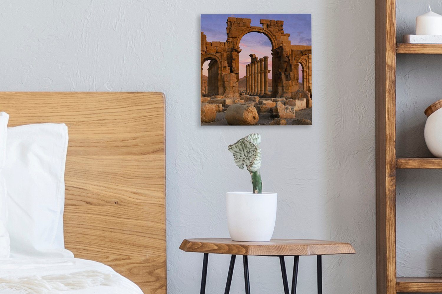 für den OneMillionCanvasses® Bilder Schlafzimmer Triumphbögen Sonnenuntergang Wohnzimmer in an St), (1 Leinwandbild Syrien, antiken Leinwand