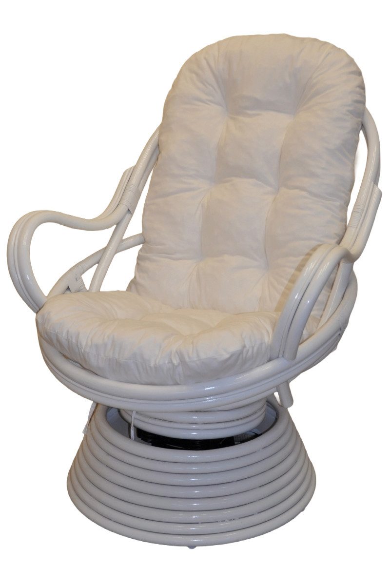 Rattani Rattanstuhl Rattan Drehsessel, Drehwippsessel Linda Fb. Weiß Lackiert, Viele Polsterfarben zur Auswahl .