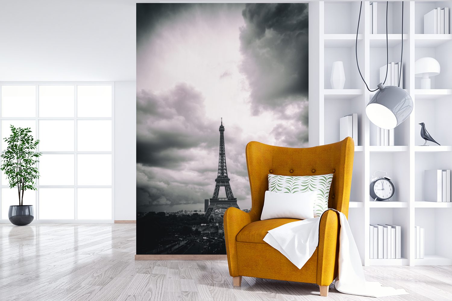 Eiffelturm bedruckt, Vinyl Wohnzimmer, Matt, Wolken, Tapete St), Wandtapete Montagefertig tobenden (3 unter MuchoWow Fototapete für
