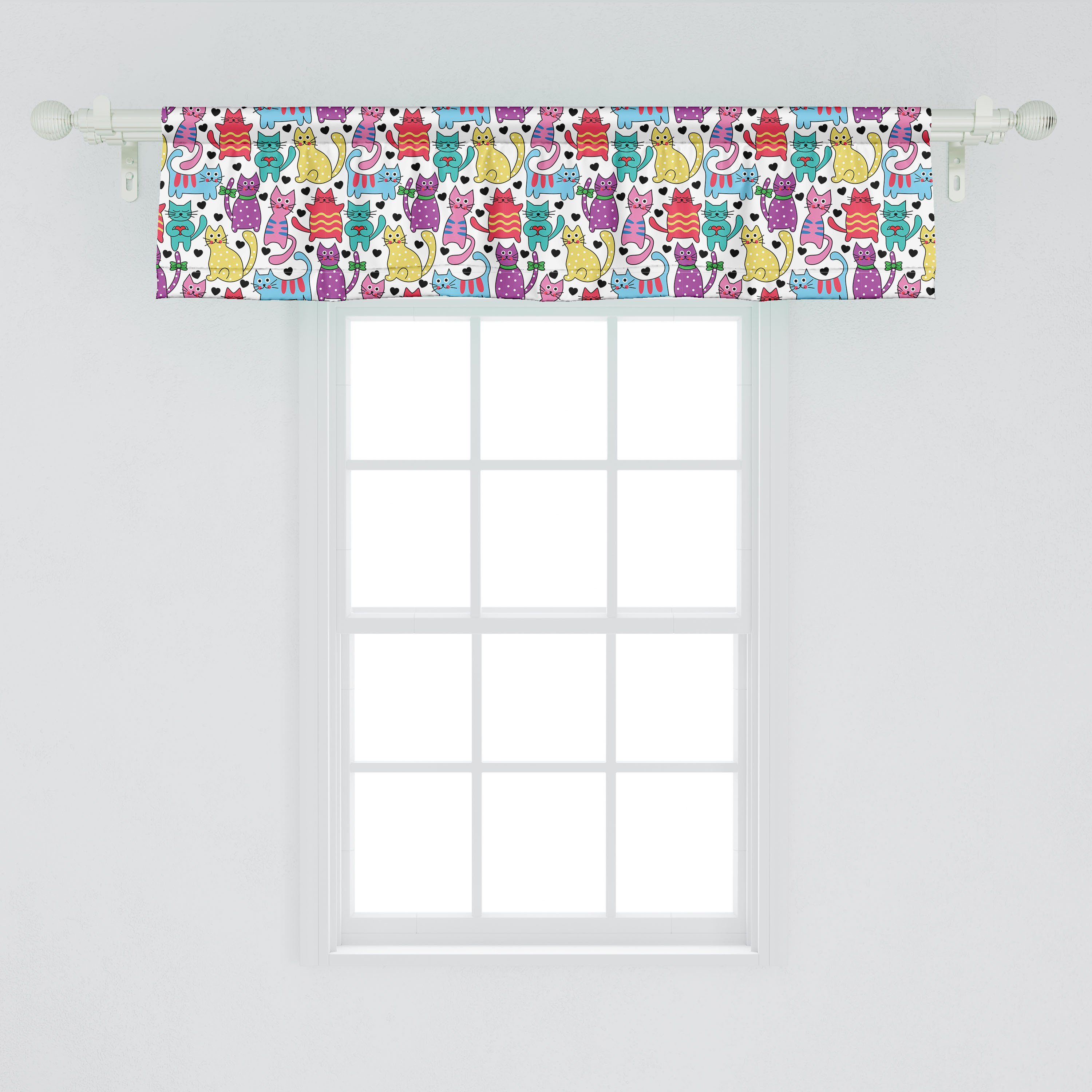 Scheibengardine Vorhang Volant für Küche Stangentasche, Abakuhaus, Mascots Microfaser, Schlafzimmer Dekor Buntes mit Romantisches Katze