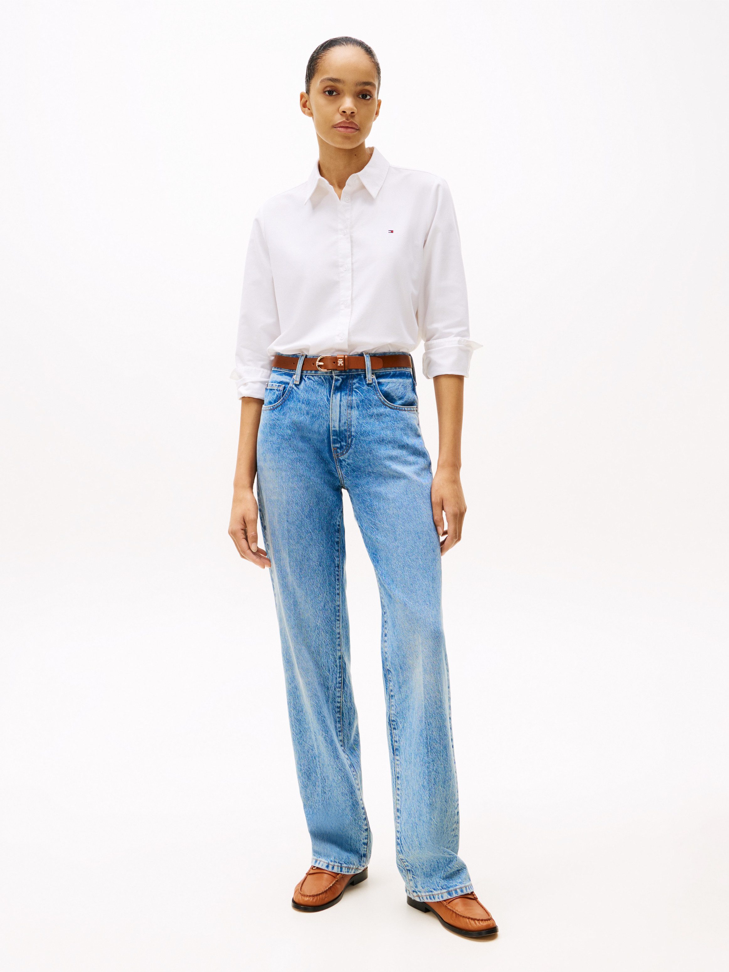 Tommy Hilfiger Hemdbluse OXFORD RELAXED FIT SHIRT mit Hemdblusenkragen und Stickerei Baumwolle, relaxed fit