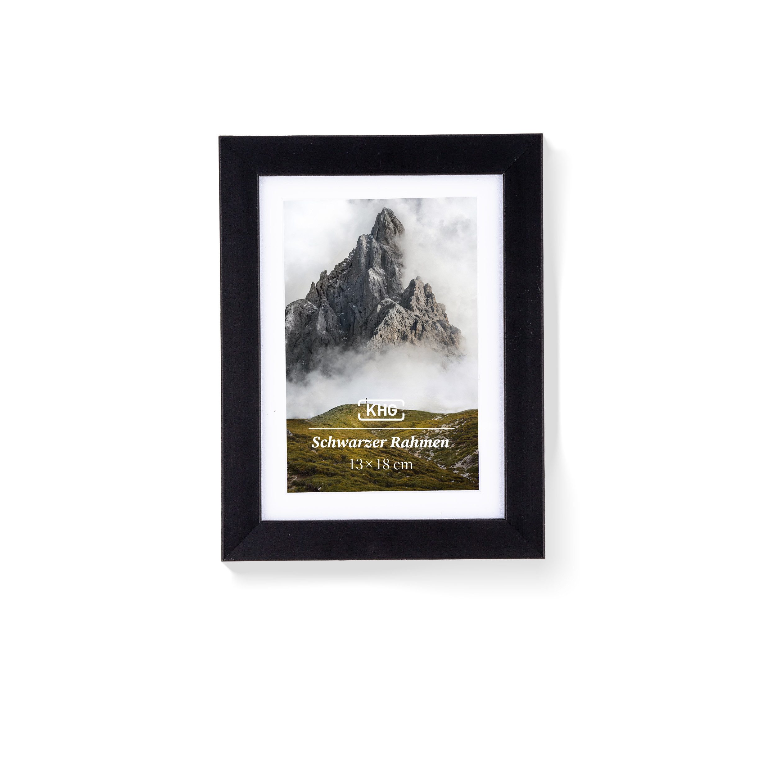 KHG Bilderrahmen 13x18 cm Schwarz, für 1 Bilder (stabile Glasfront, MDF-Holz-Rahmen foliert & Passepartout, 1 St), Premium-Rahmen für Fotos, Poster, Zertifikate & Collagen
