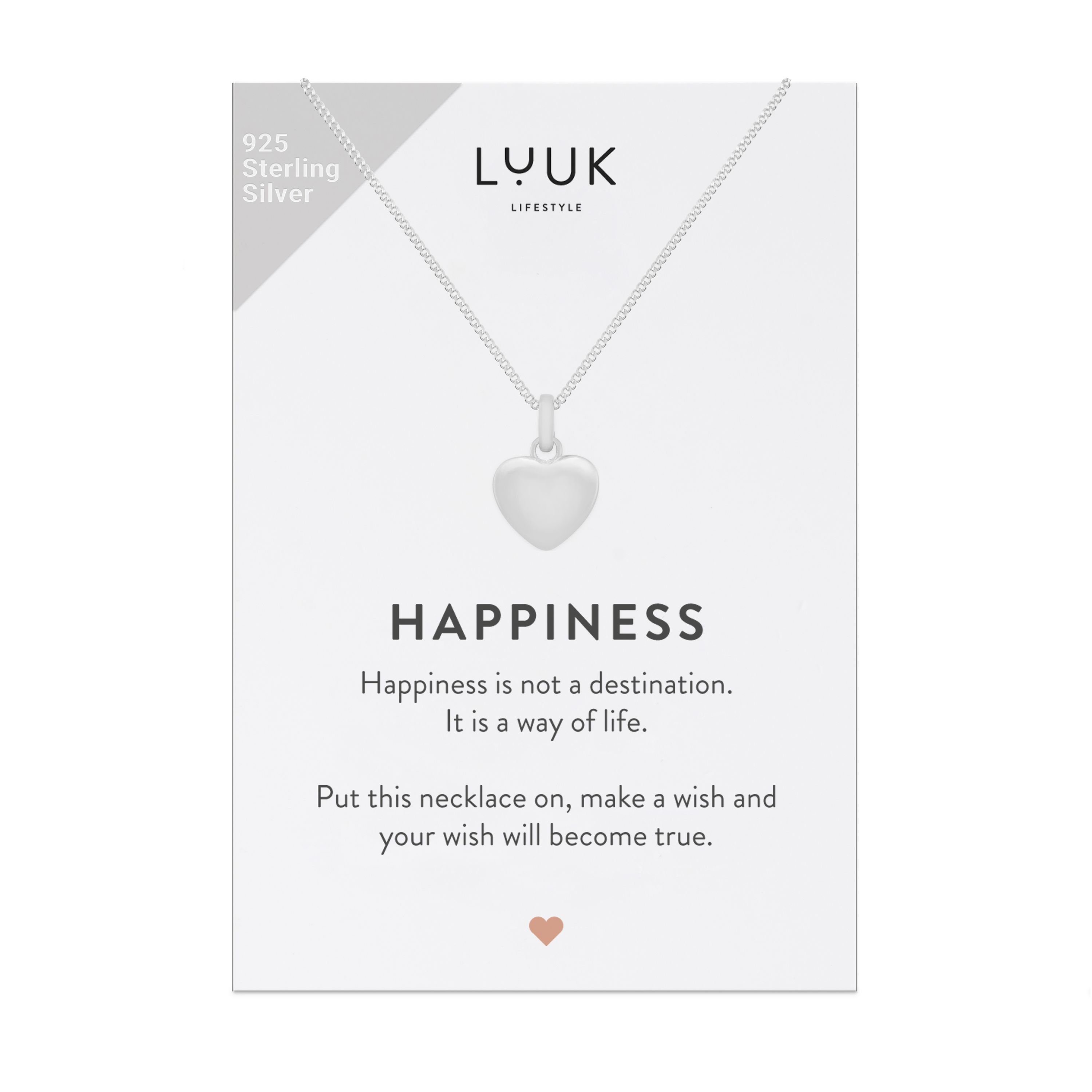 LUUK LIFESTYLE Herzanhänger und Herz, Silberkette mit HAPPINESS Geschenkkarte