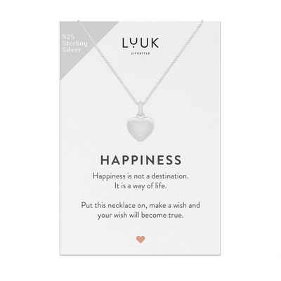LUUK LIFESTYLE Silberkette Herz, mit Herzanhänger und HAPPINESS Geschenkkarte