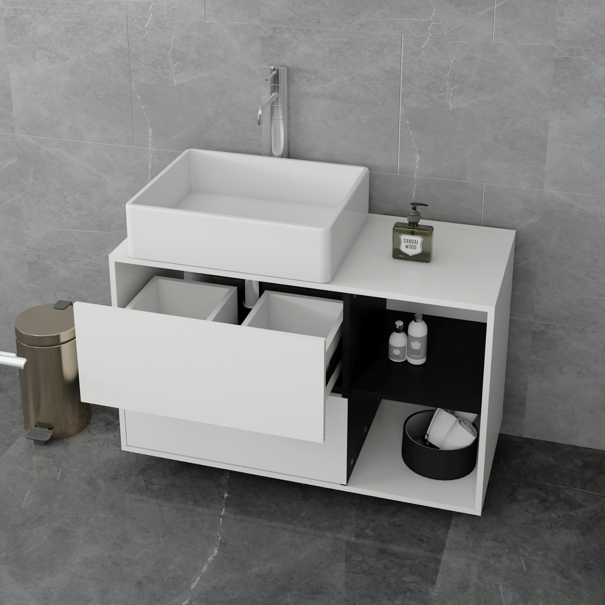 ML-DESIGN Badmöbel-Set weiß/schwarz Waschbeckenunterschrank 100x60x45,5cm