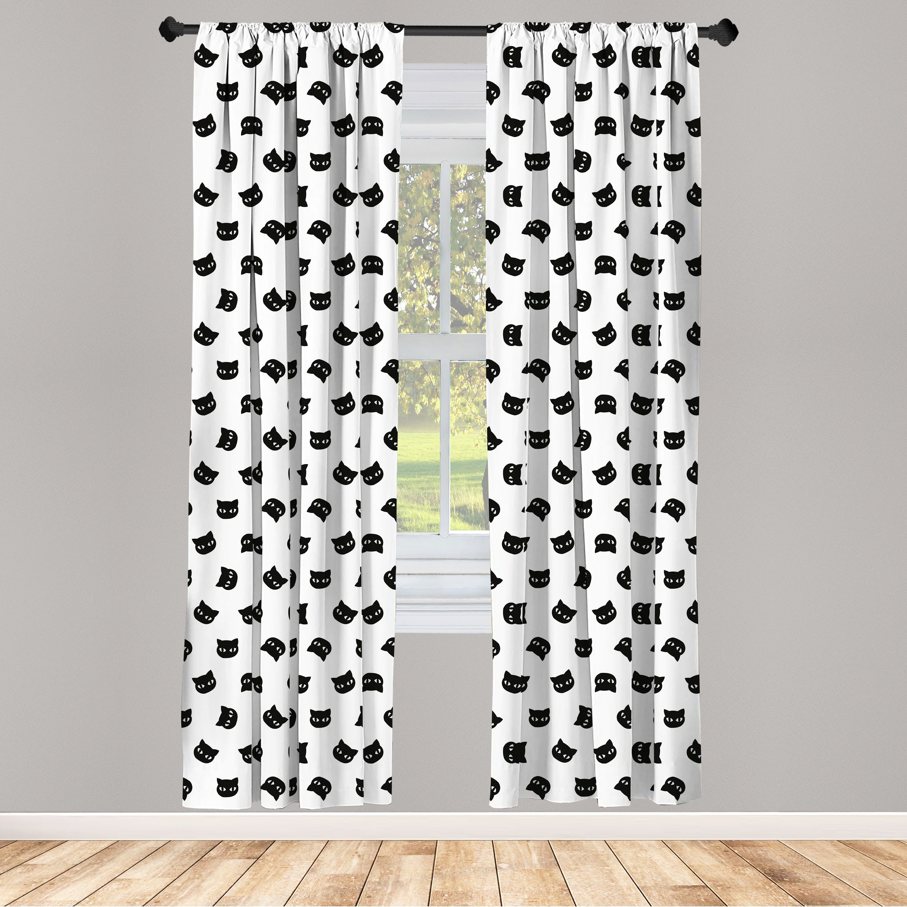 Gardine Vorhang für Wohnzimmer Schlafzimmer Dekor, Abakuhaus, Microfaser, Schwarz und weiß Katzenportraits