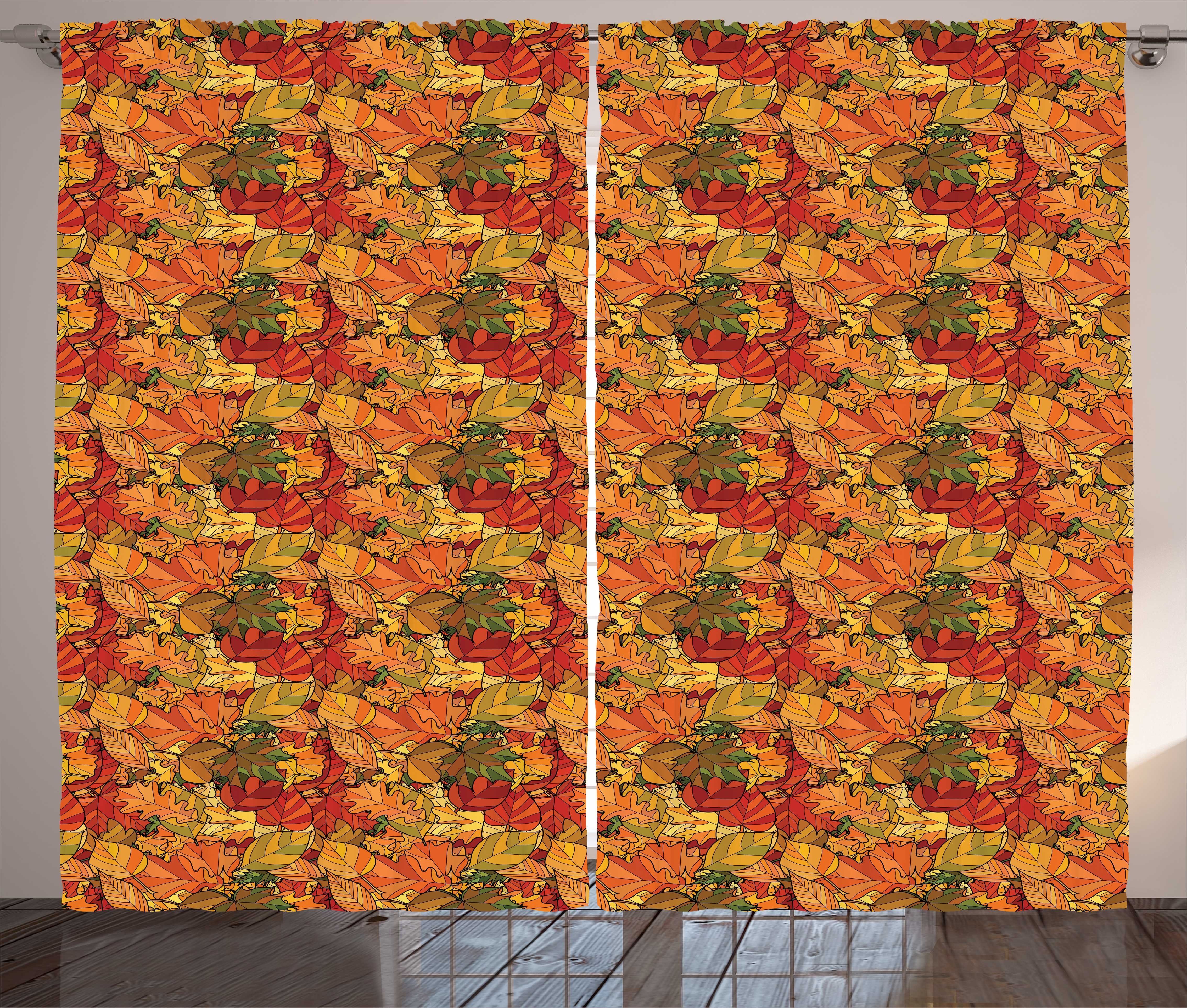Gardine Schlafzimmer Kräuselband Vorhang mit Schlaufen und Haken, Abakuhaus, Herbst Abstrakt Stil Blätter Doodle