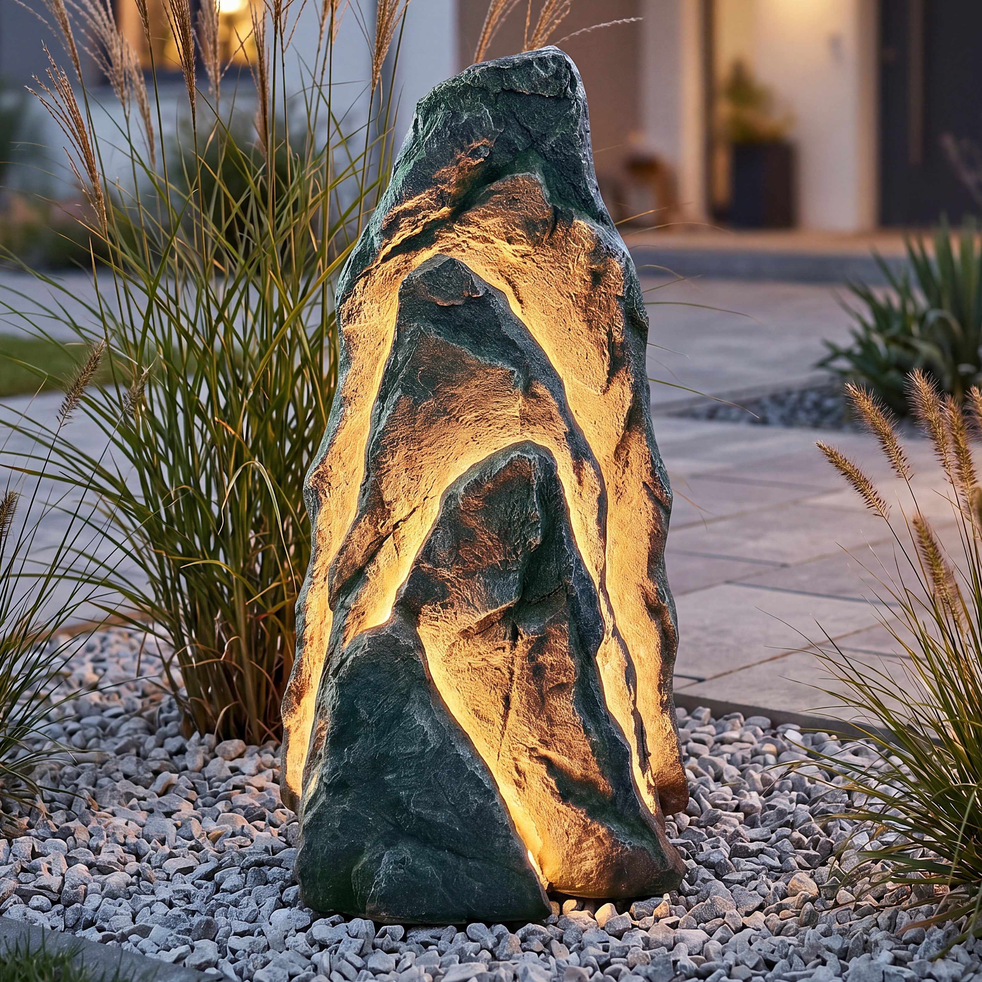 Arnusa Gartenfigur Gartenfelsen Kunstfelsen mit LED Beleuchtung Gartendeko Teichdeko, (Gartenleuchte warmweiß), Wegeleuchte mit 3m Kabel