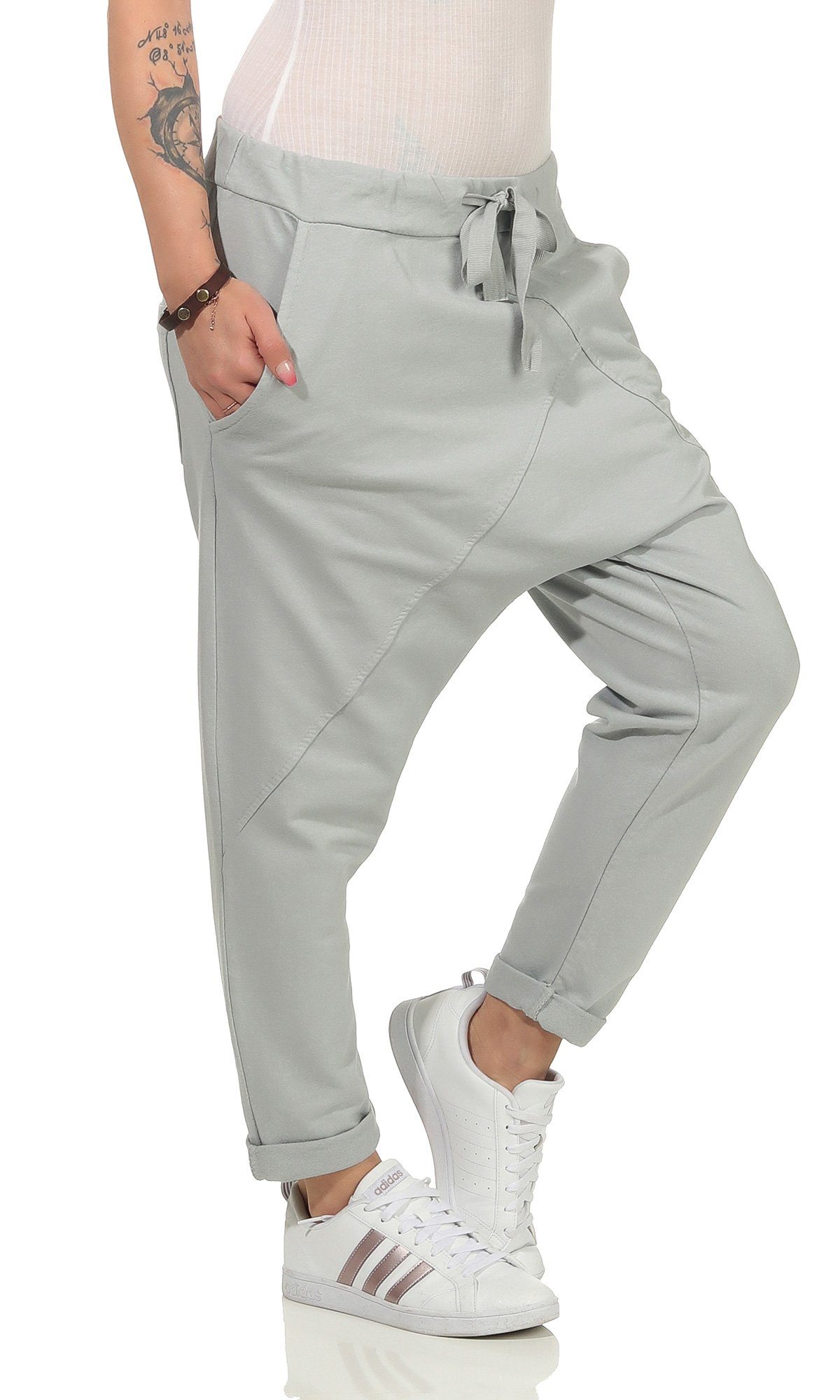 CLEO STYLE Jogginghose Damen Jogginghose 104 Hellgrau Elastikbund mit Tunnelzug, Unifarben