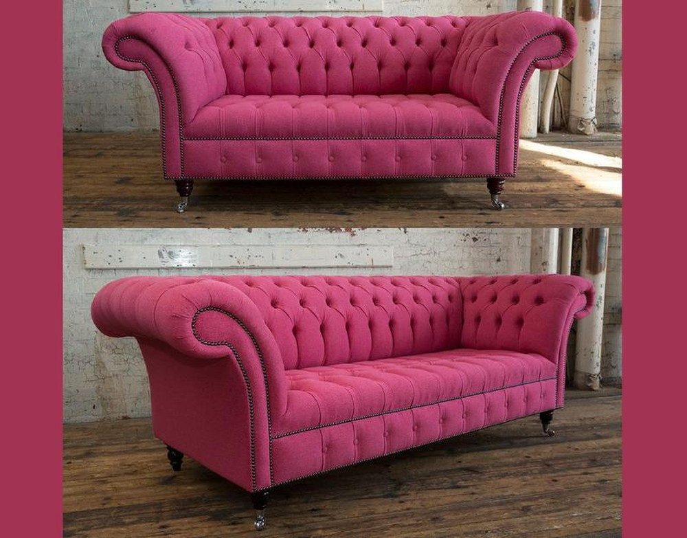 JVmoebel Polstergarnitur Chesterfield Sofa in sanftem Rosé aus Samtvelours, (Set, 2-tlg., 3+2 Sitzer), Made in Europa