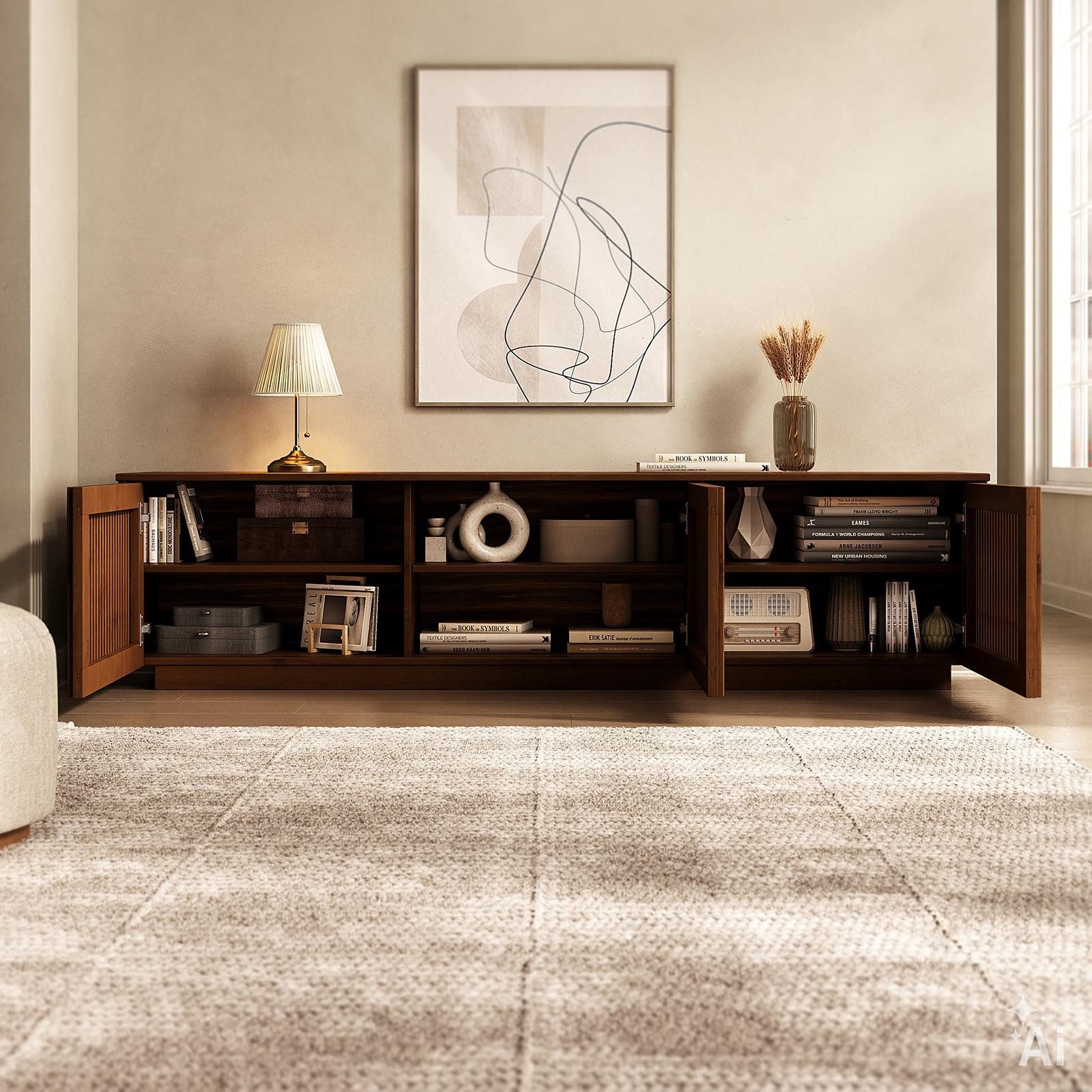 IDIMEX Lowboard OLE, TV Schrank 175 cm aus Massivholz mit Lamellentüren Kastanie Finish