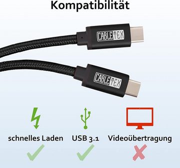 CABLETEX USB C Kabel für Computer, Tablets und Smartphones, MacBook Pro USB-Kabel, USB-C, USB-C (200 cm), Robuster Nylonmantel, 5 Gbit/s, USB 3.2 Gen1