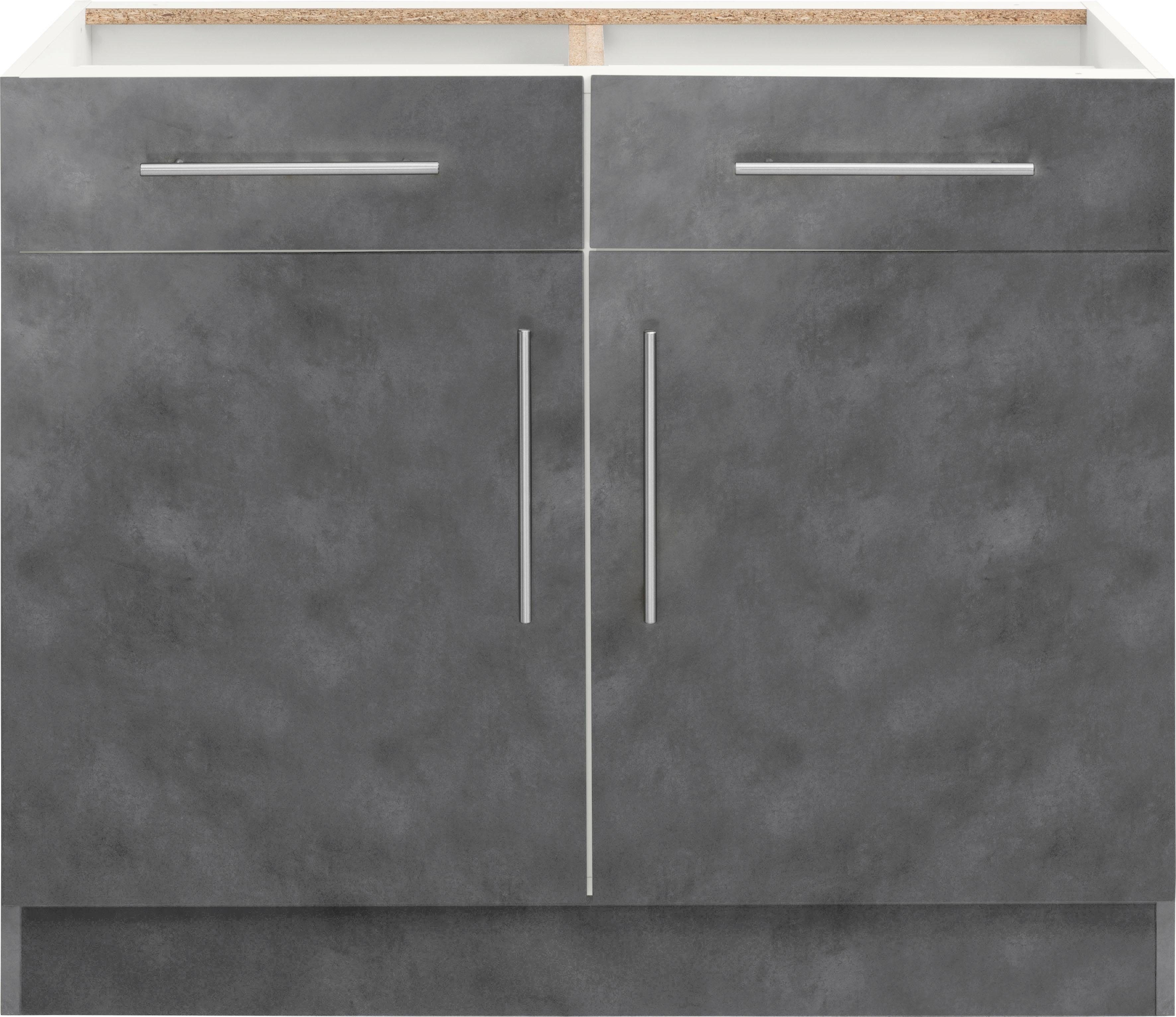 wiho Küchen Unterschrank Cali 100 cm breit, ohne Arbeitsplatte Front und Korpus: Betonfarben | Betonfarben