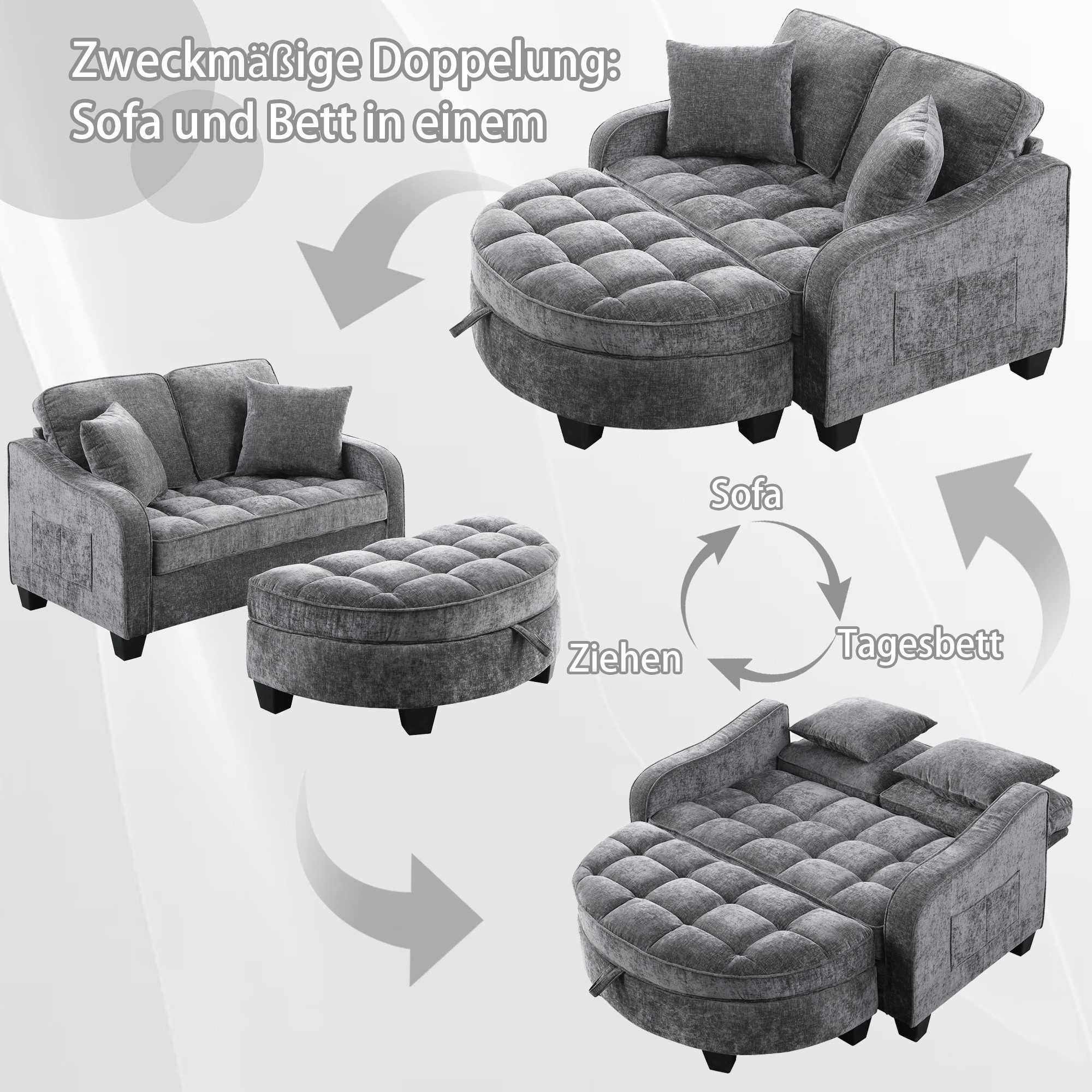 MODFU Schlafsofa Nachhaltiger Hocker in Eukalyptus, 132x129x93 cm, Set 1 Te günstig online kaufen