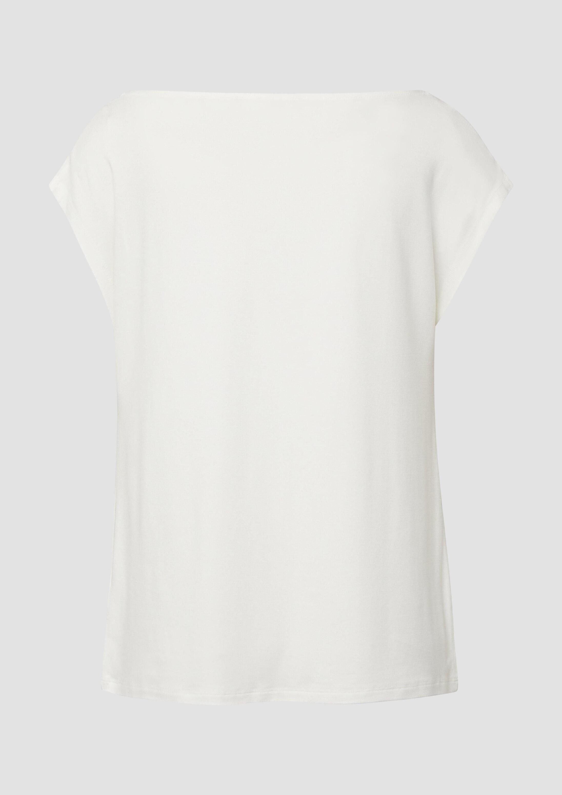 s.Oliver Kurzarmshirt T-Shirt Top mit Wasserfallausschnitt und Schmucksteinen
