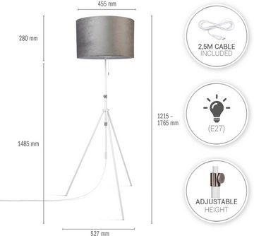 Paco Home Stehlampe Naomi uni Color, ohne Leuchtmittel, Wohnzimmer Höhenverstellbar 121,5 bis 176,5 cm Zugschalter Velour