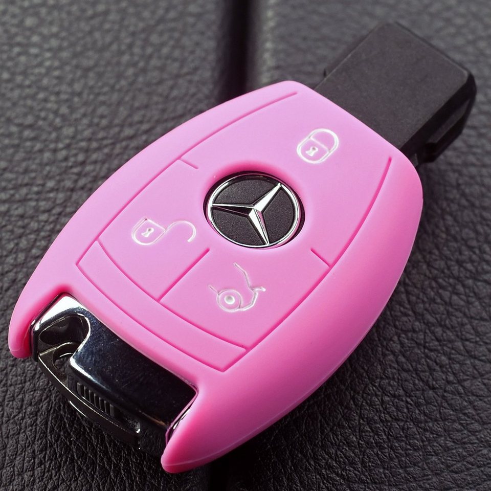 mt-key Schlüsseltasche Autoschlüssel Softcase Silikon Schutzhülle Rosa, für  Mercedes Benz W212 S212 C207 A207 CLS CLA 117 W242 W246 W176 W221