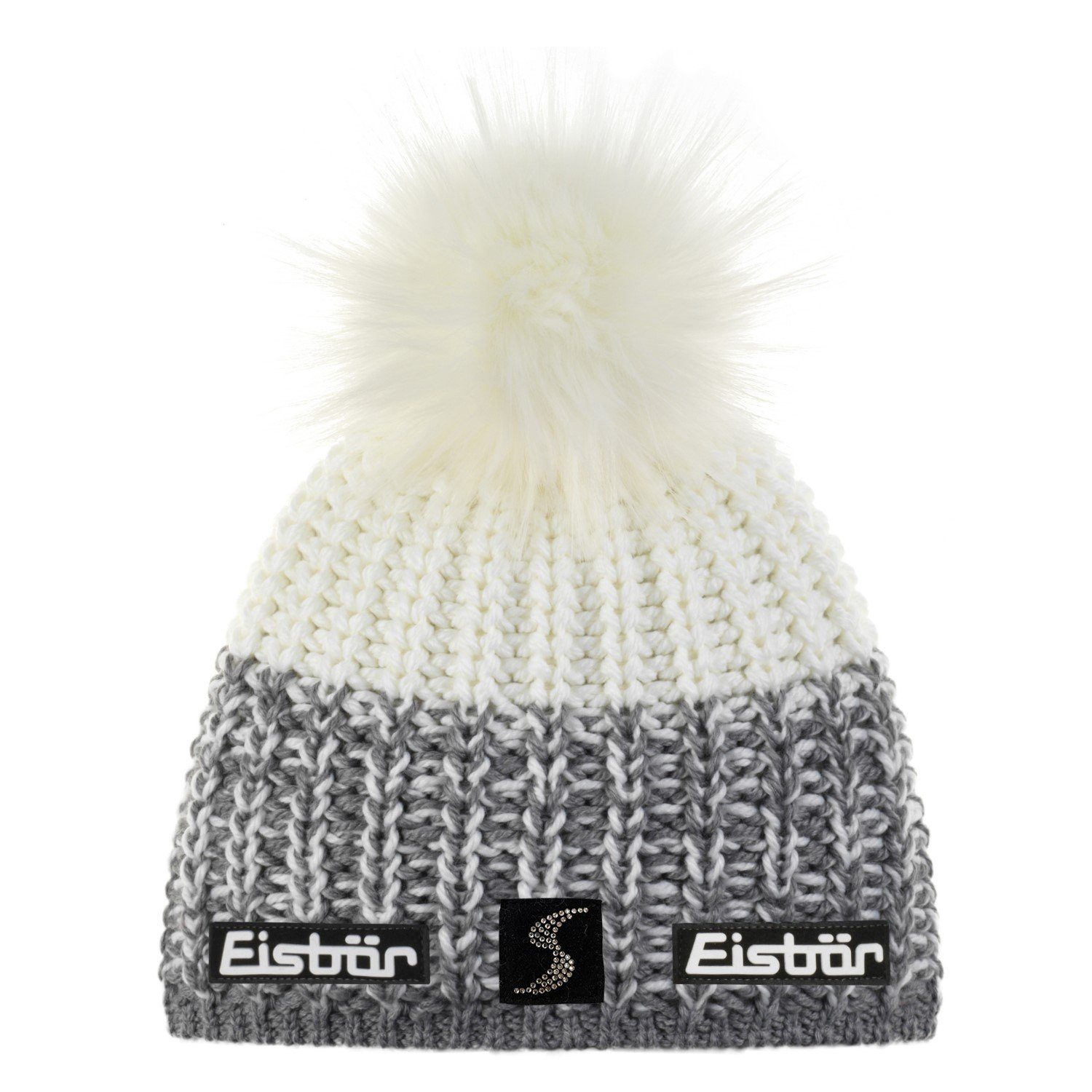 Eisbär Strickmütze Focus Lux Crystal MÜ SP Strickmütze für Damen mit Kunstfellbommel (Stück)