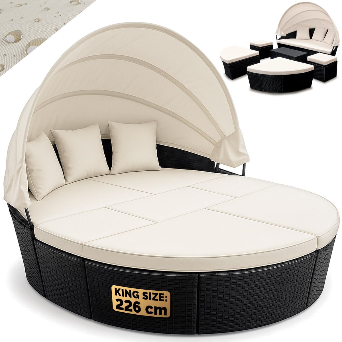 Casaria Sonneninsel Schwarz, 226cm Sonnenliege Polyrattan günstig online kaufen