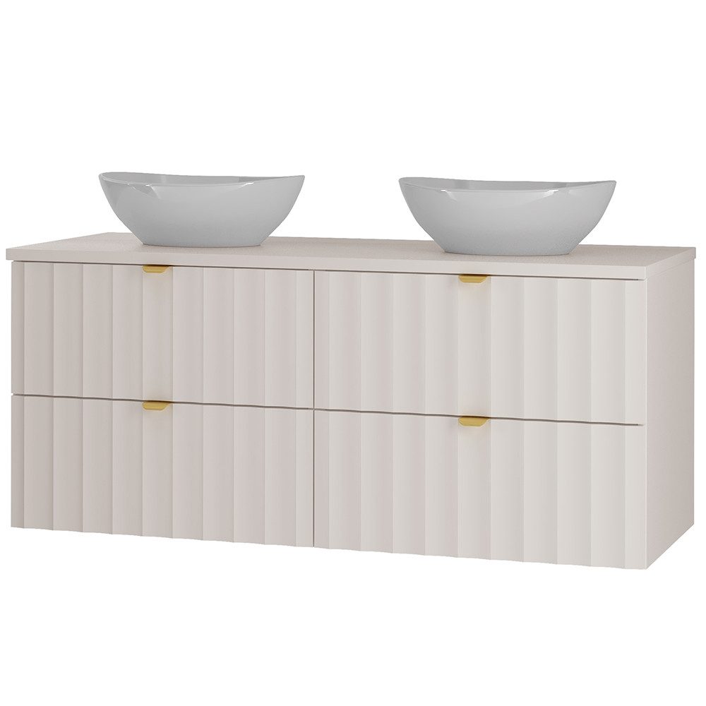 Lomadox Waschtisch AVOLA-140, Waschtischunterschrank 120 cm breit inkl. Waschbecken Gäste WC in weiß