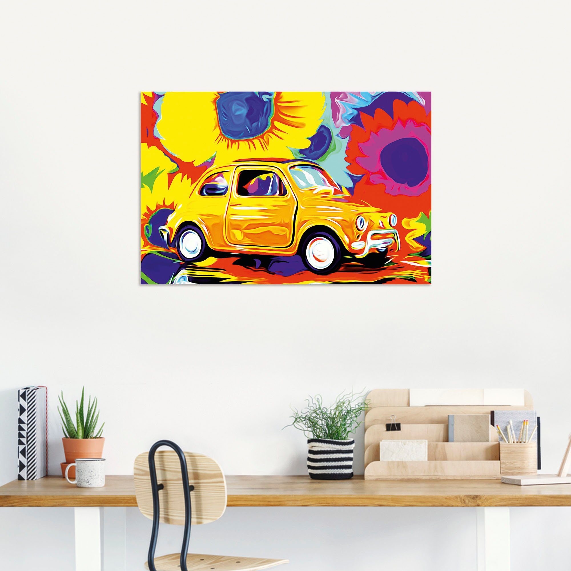 Artland Alu-Dibond-Druck Fiat 500, Auto (1 St), für Innen- und Außenbereich geeignet, Outdoorbild