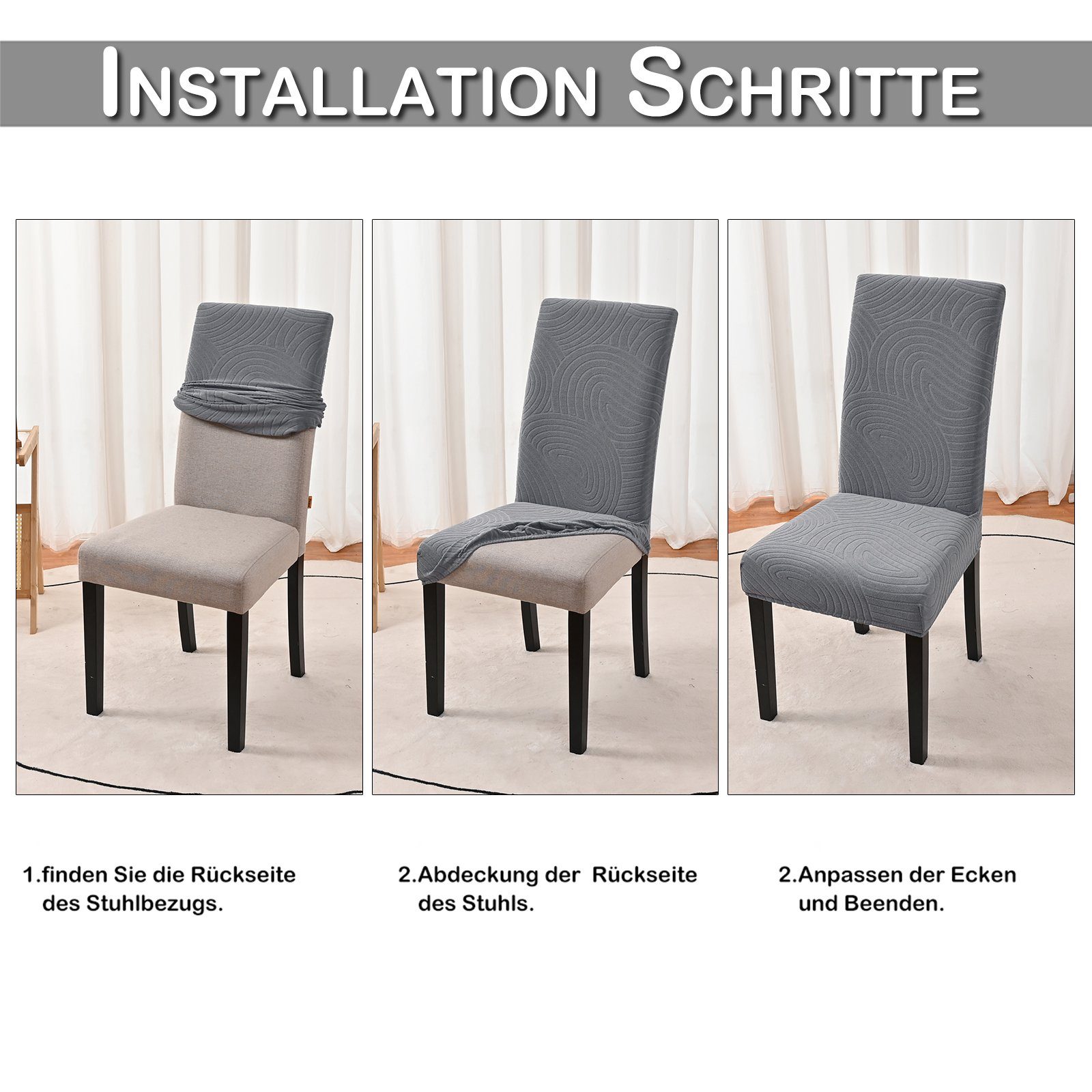 Grau Stuhlhusse Esszimmerstühle Stuhlbezug Stuhlhussen Spannbezug Stretch für 1/2/4/6/8er Stuhlüberzug Schwingstühle Universal Farbe, BTTO, und 2 Elastisch