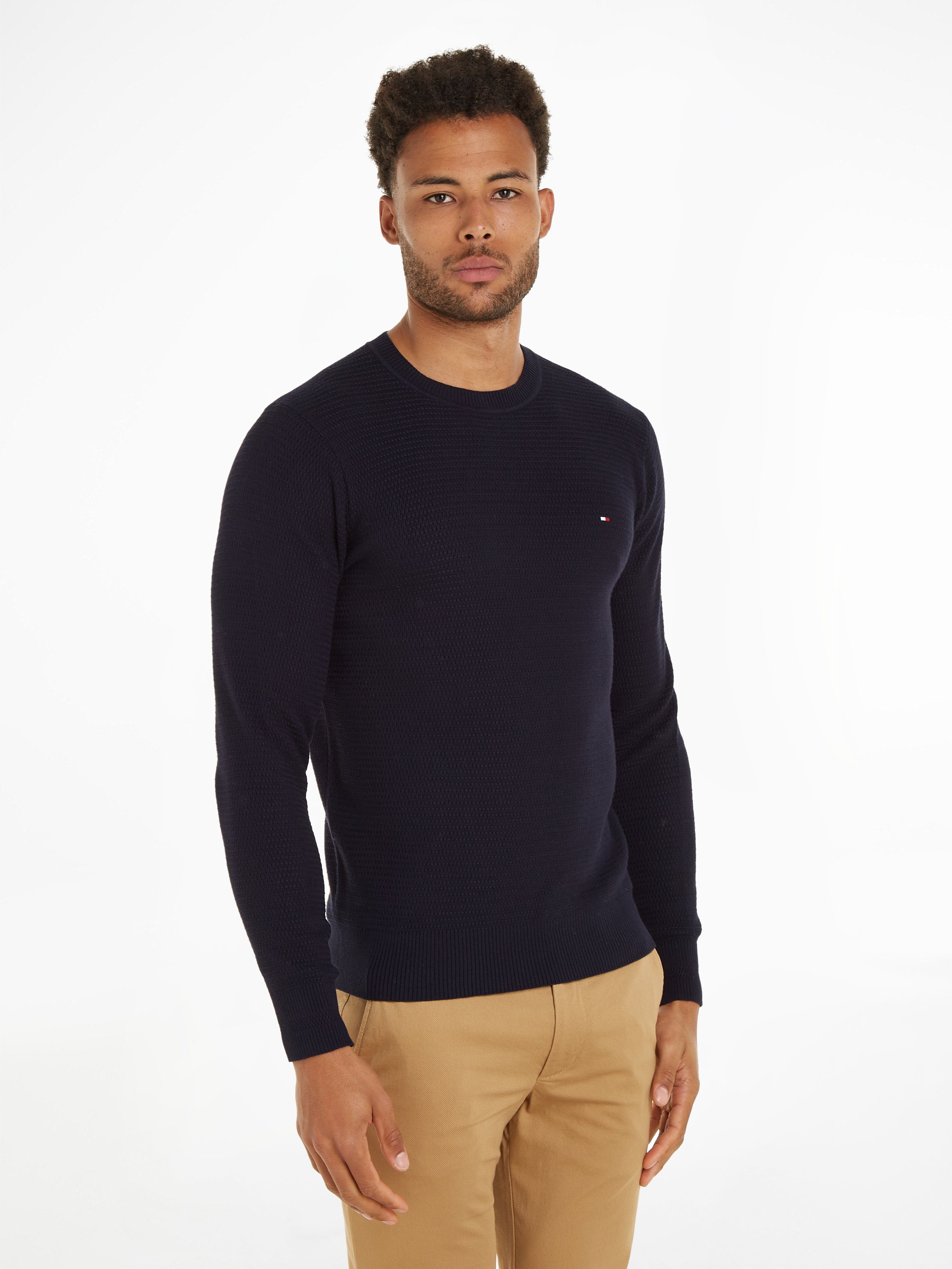 Tommy Hilfiger Rundhalspullover INTERLACED STRUCTURE CREW NECK mit kleinem Strukturmuster Desert Sky