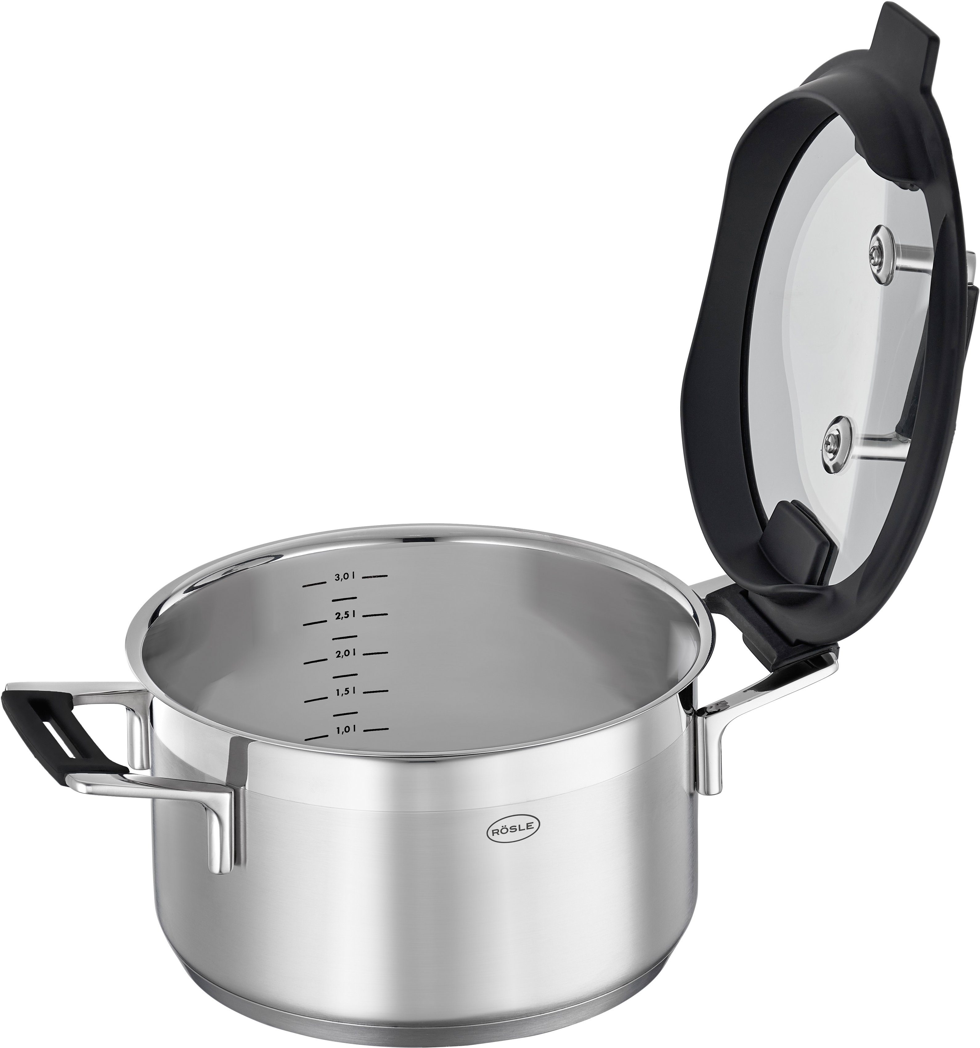 RÖSLE Gemüsetopf SILENCE PRO, Edelstahl 18/10, Suppentopf mit Innenskalierung, 8,7 l, Ø 24 cm, Induktion