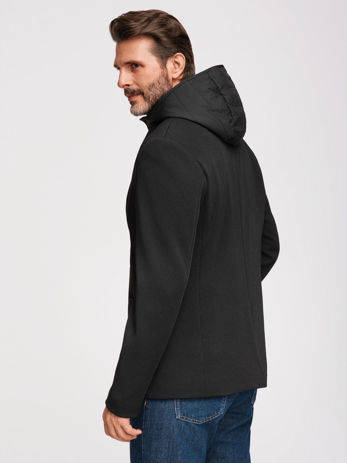 OMBRE Sakko mit Kapuze Herren Blazer mit abnehmbarer Kapuze Casual Schwarz M (kein Set, 1-tlg) leicht gefüttert