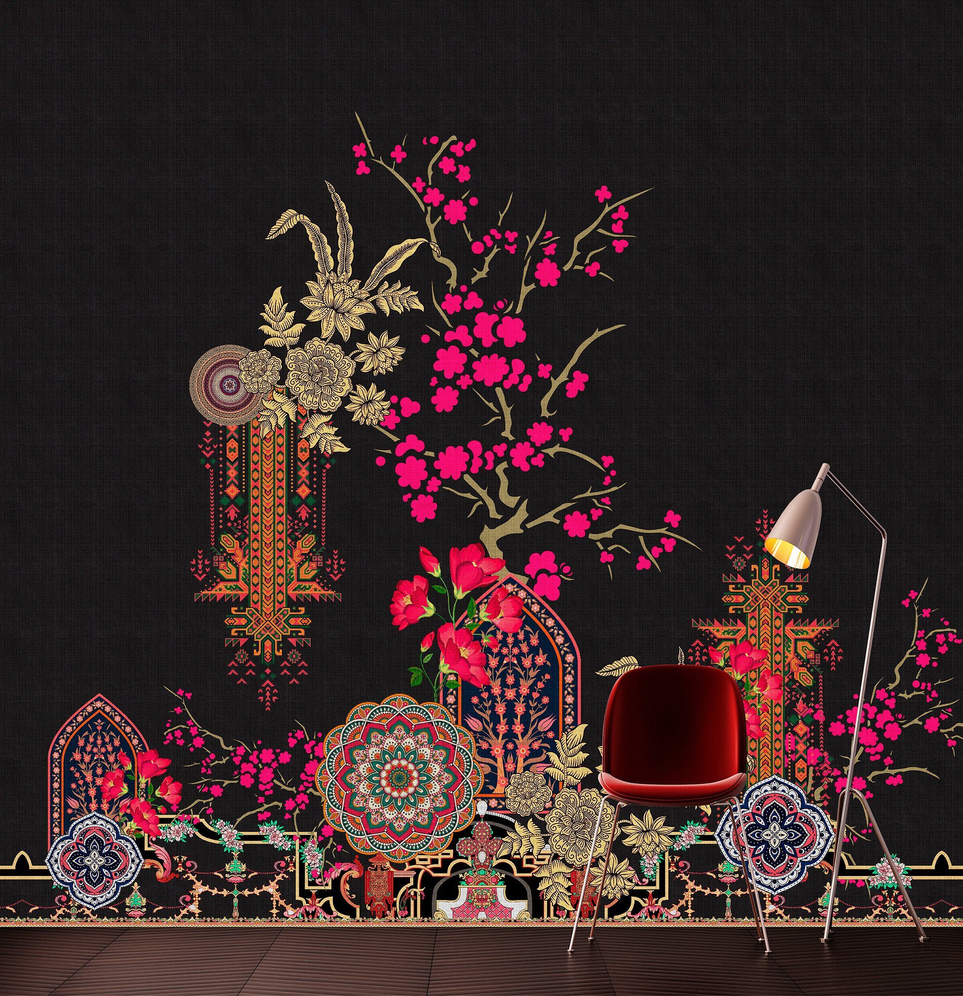 Wand schwarz walls glatt, Vlies, living Walls Garden, Oriental Fototapete by Patel