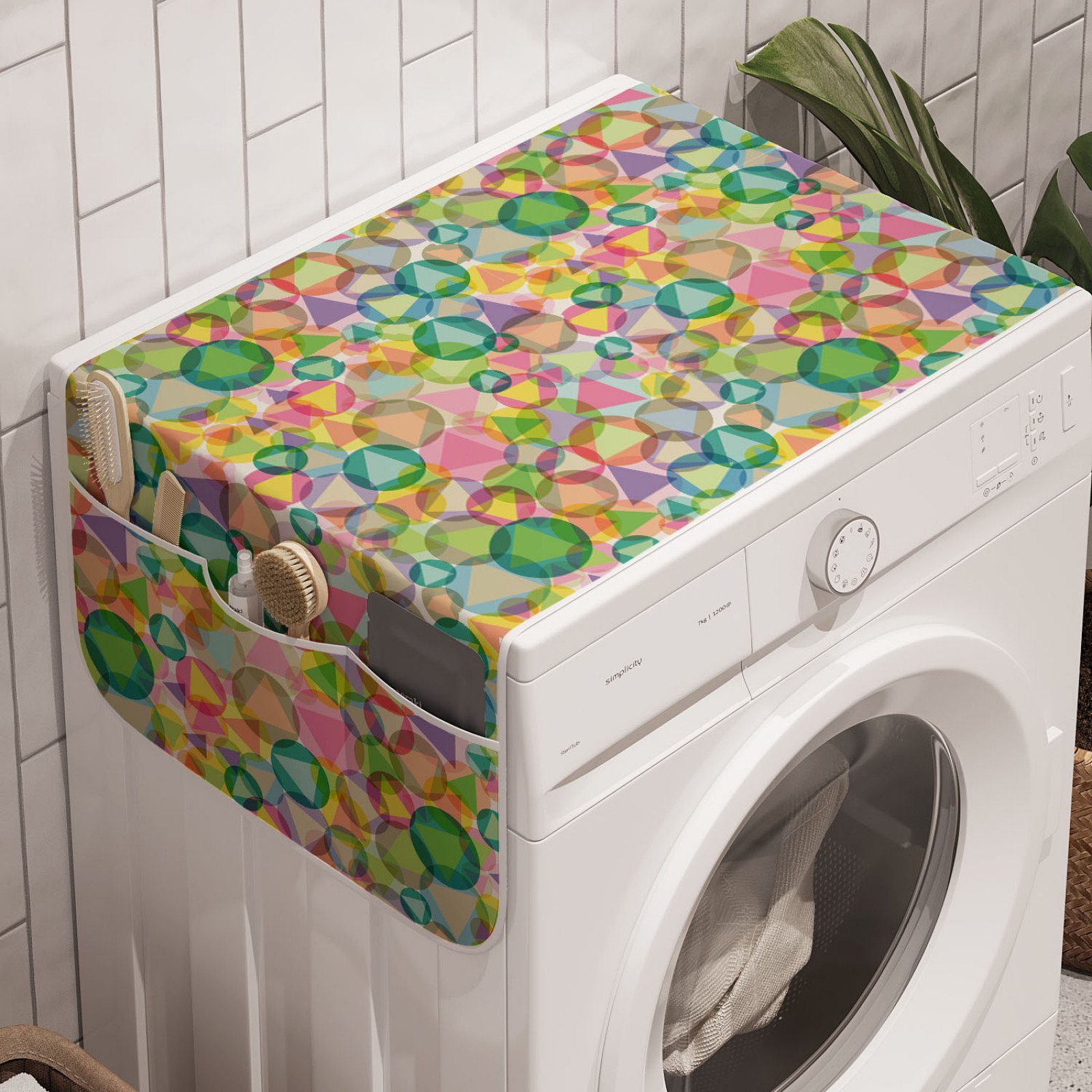 Abakuhaus Badorganizer Anti-Rutsch-Stoffabdeckung für Waschmaschine Trockner, Gems Geometrisch und Bunte Mosaik Kunst