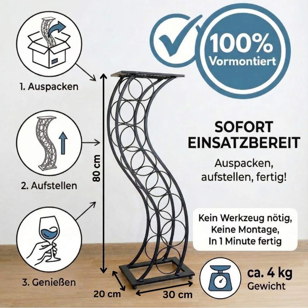 DanDiBo Weinregal aus Metall Schwarz Blumensäule Flaschenständer Elegance 80 cm, 80 cm Flaschenhalter Blumenständer – Bild 2 von 5