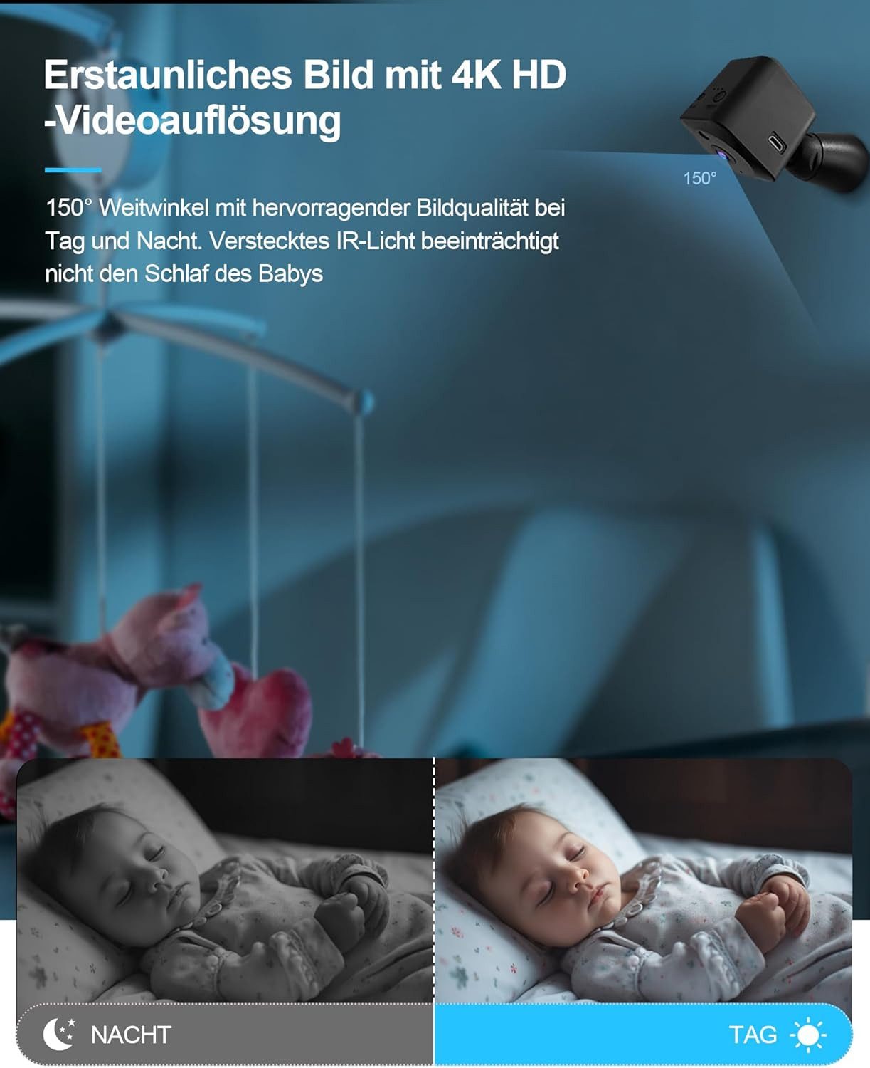 SpionProfi Überwachungskamera 4K Mini Wlan Kamera Video Überwachungskamera Wifi Live App Cam (1-tlg., Mini Kamera mit kostenloser App - Nachtsicht & Bewegungsme – Bild 5 von 5