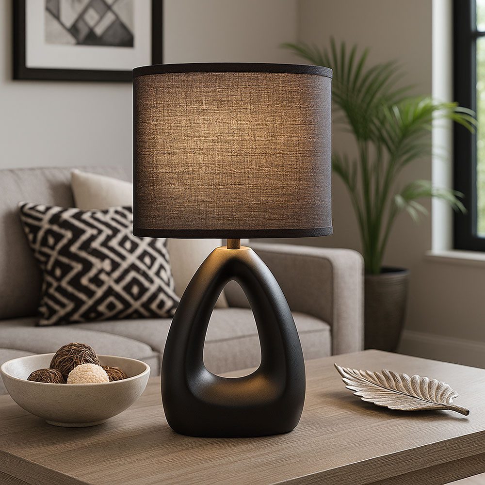 GLOBO LIGHTING LED Tischleuchte, Leuchtmittel inklusive, Warmweiß, Tischleuchte Keramik Textil schwarz Nachttischleuchte E14 LED