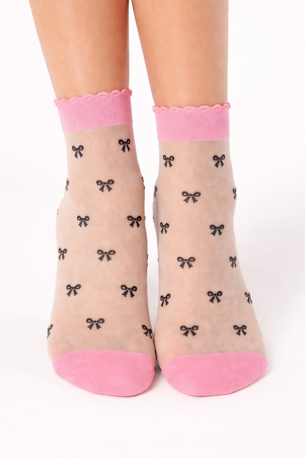 Lycille Feinsocken Transparente Damen Socken mit Schleifenmuster – Fashion Söckchen Rosa
