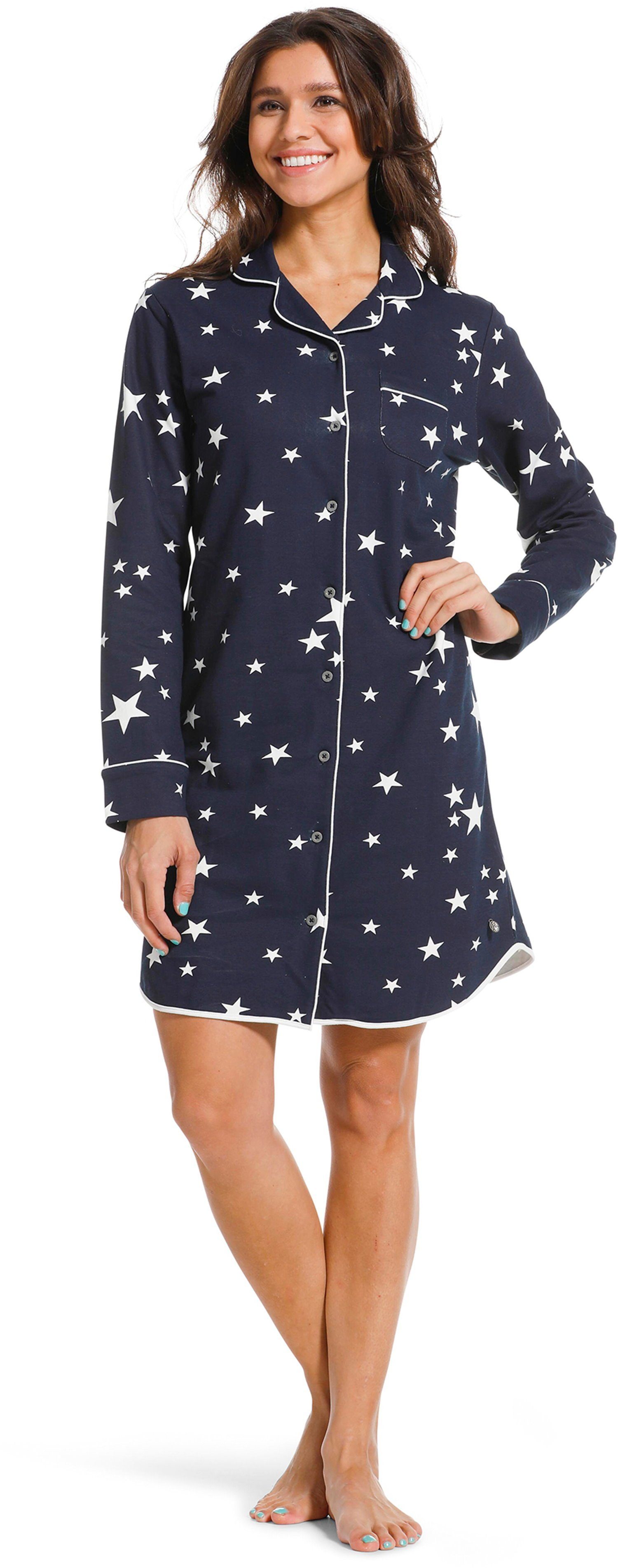 Rebelle Nachthemd Damen Nachthemd geknöpft mit Sternen (1-tlg) Sterne allover