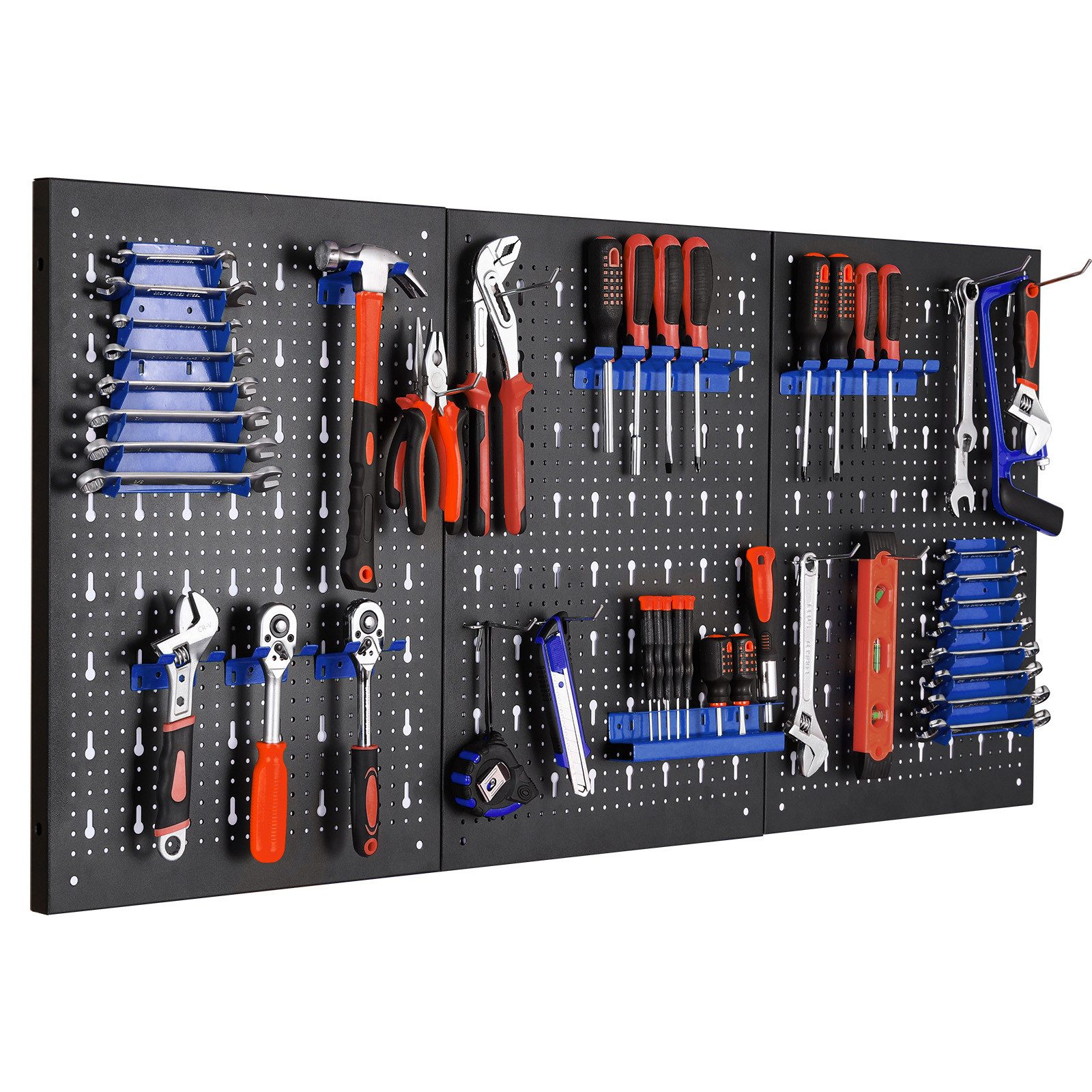 TLGREEN Lochwand Werkzeugwand aus Metall, Dreiteilige Lochwand Werkstatt, 3 Stk., (Erweiterbar Werkzeuglochwand mit 17tlg Haken und Крепления, Werkzeug Wand für Werkstätten), 117 x 55 x 2 cm