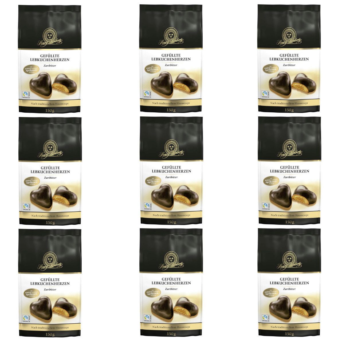 Lambertz Süßigkeit, Lambertz Lebkuchen gefüllt mit Zartbitterschokolade 150g 9er Pack