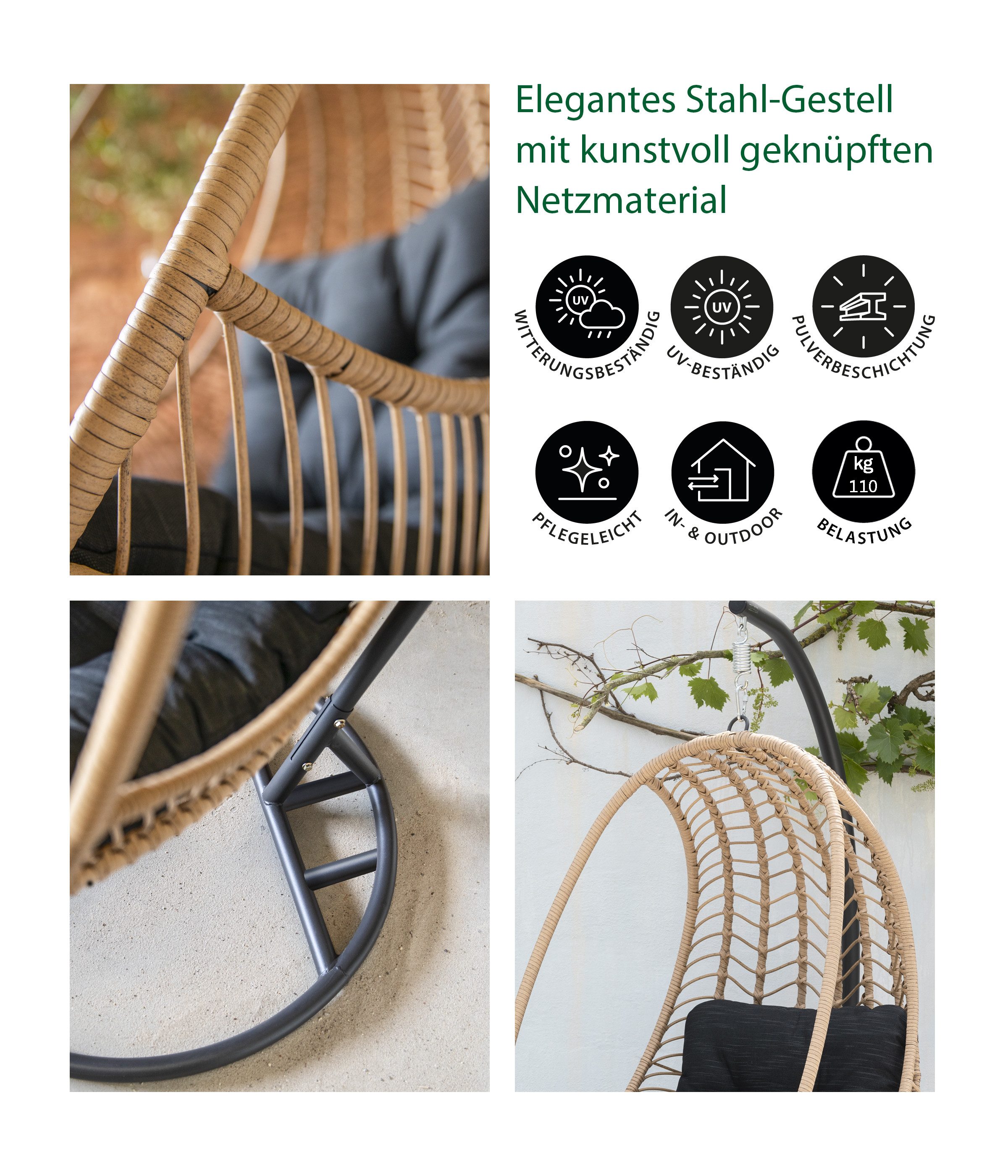Dehner Gartenlounge-Set Geflecht-Hängesessel Venezia, 197 x günstig online kaufen